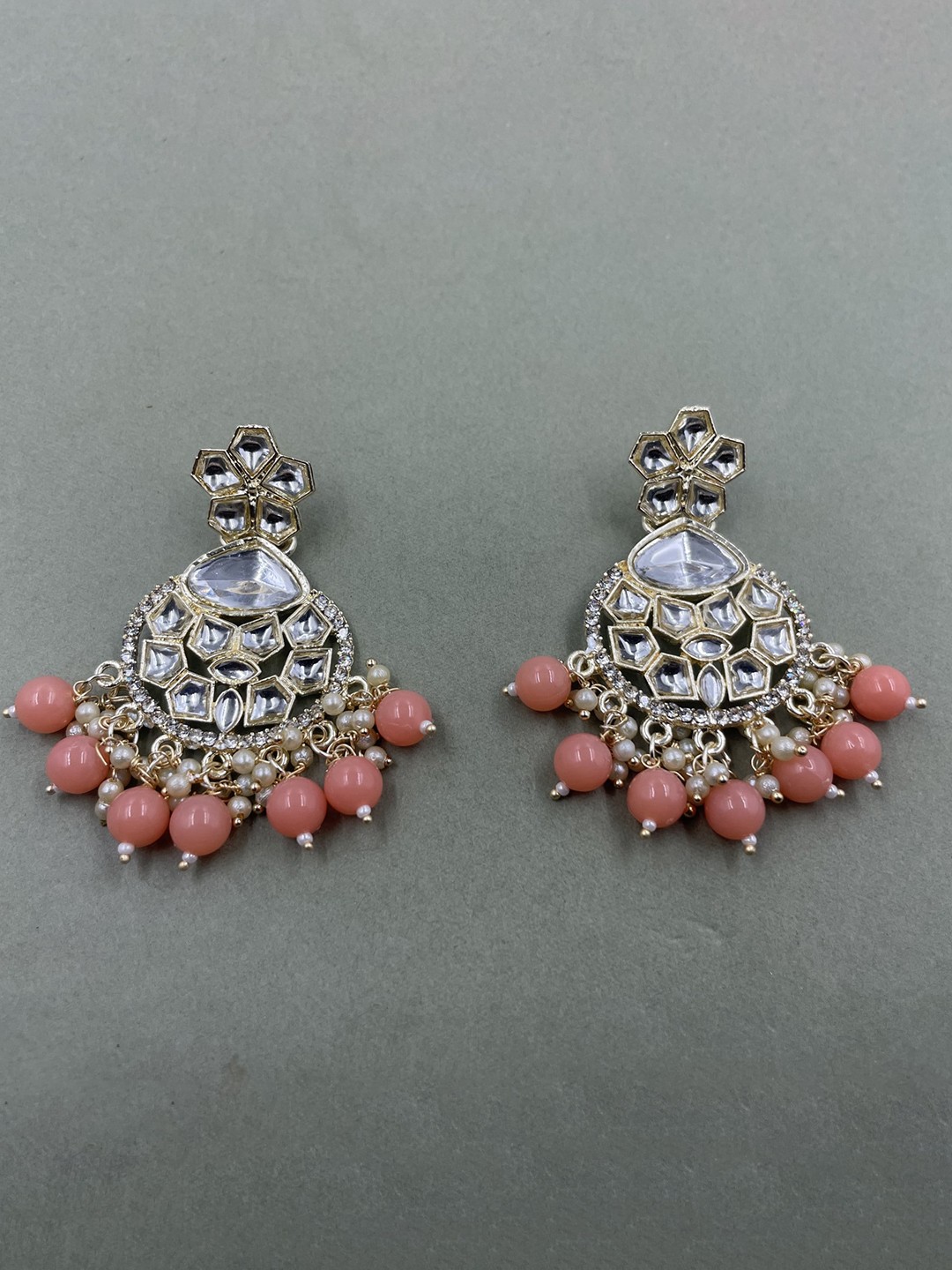 

Rhymee Gold-Plated Kundan-Studded & Beaded Floral Drop Earrings