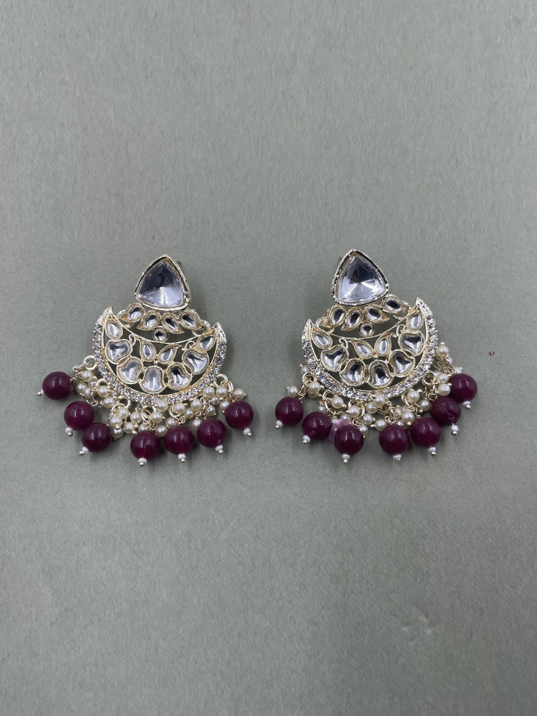 

Rhymee Gold-Plated Floral Kundan & Pearls Studded Chandbalis