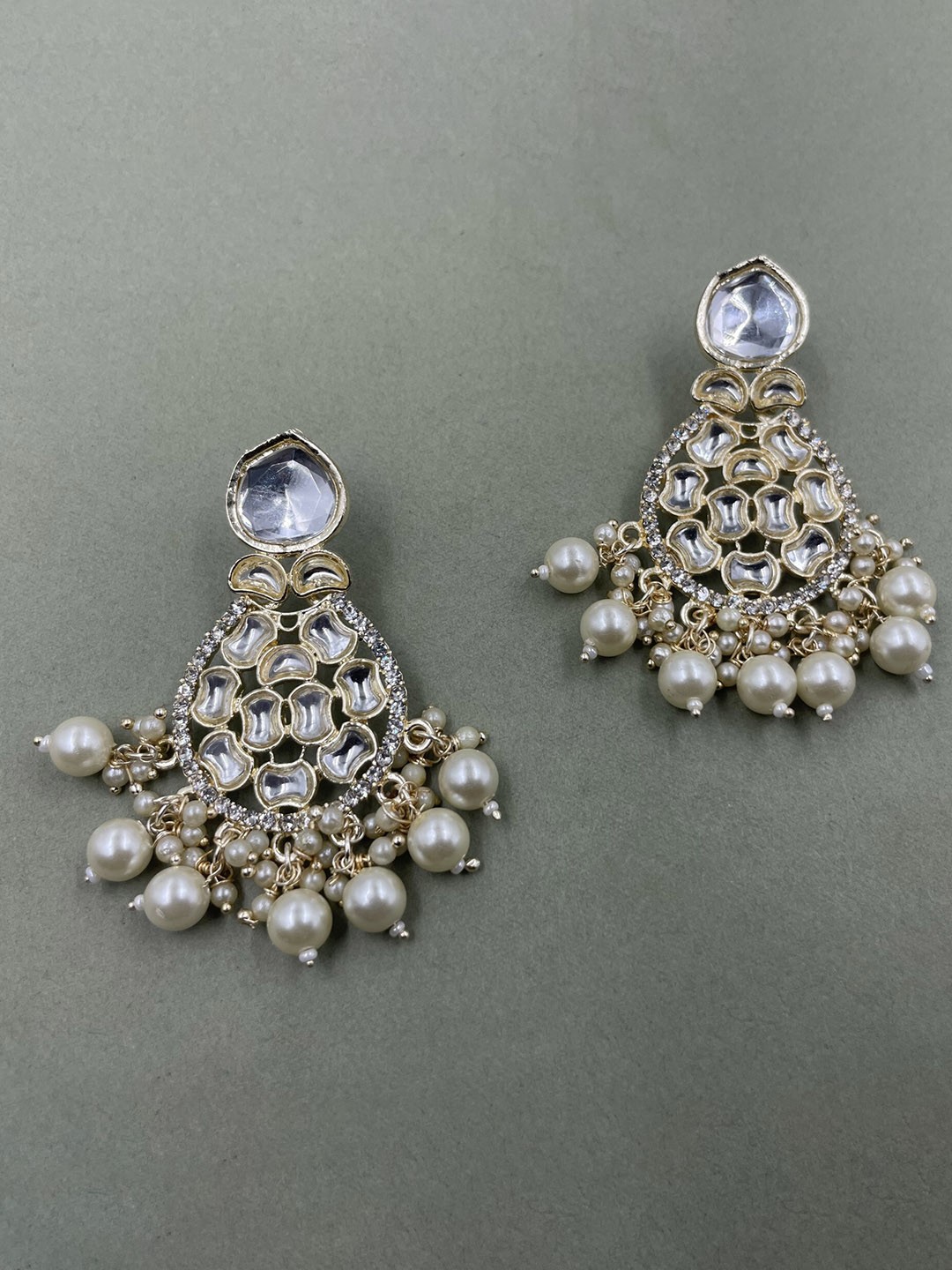 

Rhymee Gold-Plated Floral Kundan & Pearls Studded Drop Earrings