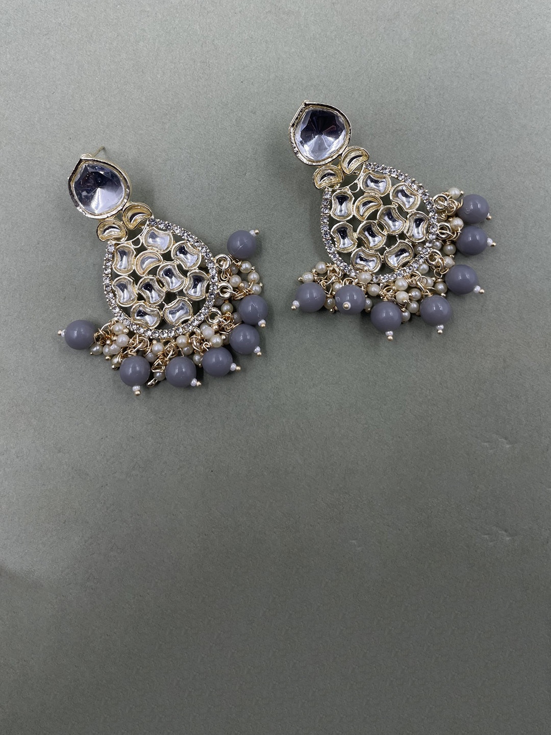 

Rhymee Gold-Plated Kundan & Pearl Floral Chandbalis