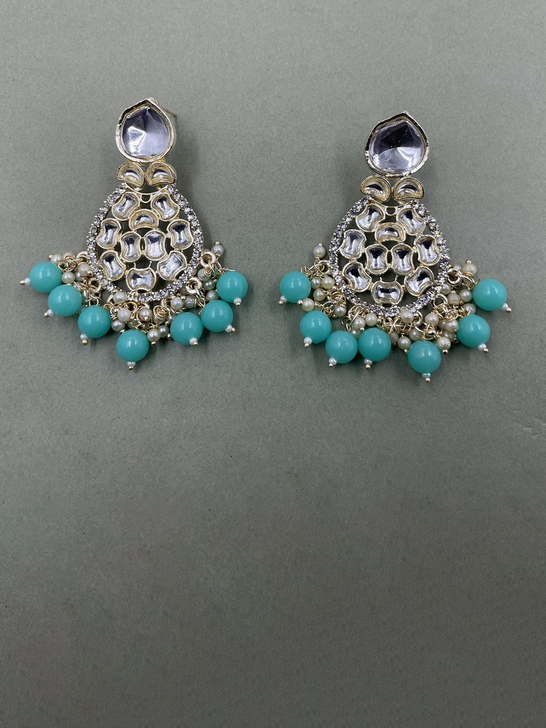 

Rhymee Gold-Plated Floral Kundan & Pearls Studded Drop Earrings