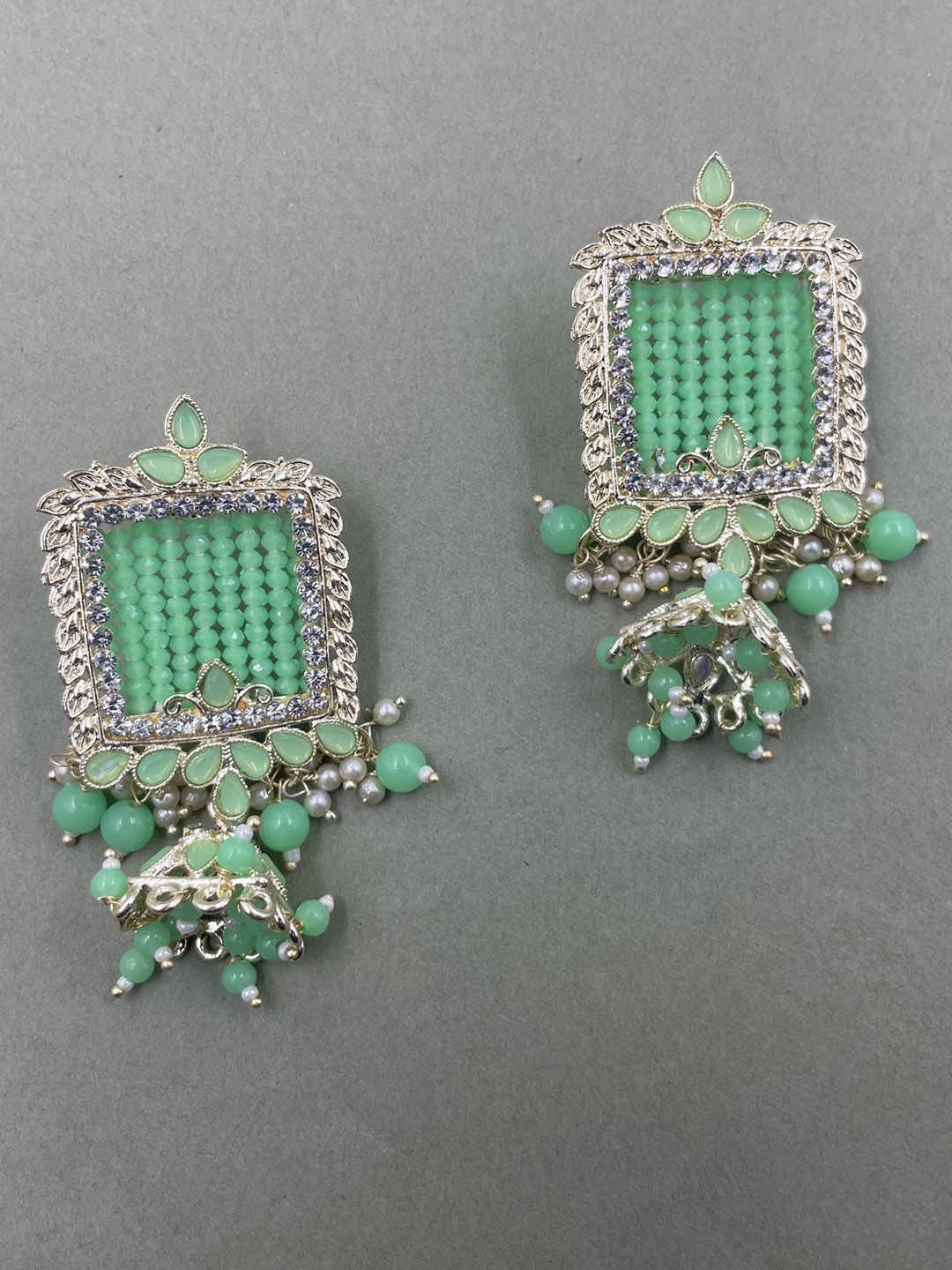 

Rhymee Gold-Plated Geometric Kundan & Pearls Studded Drop Earrings