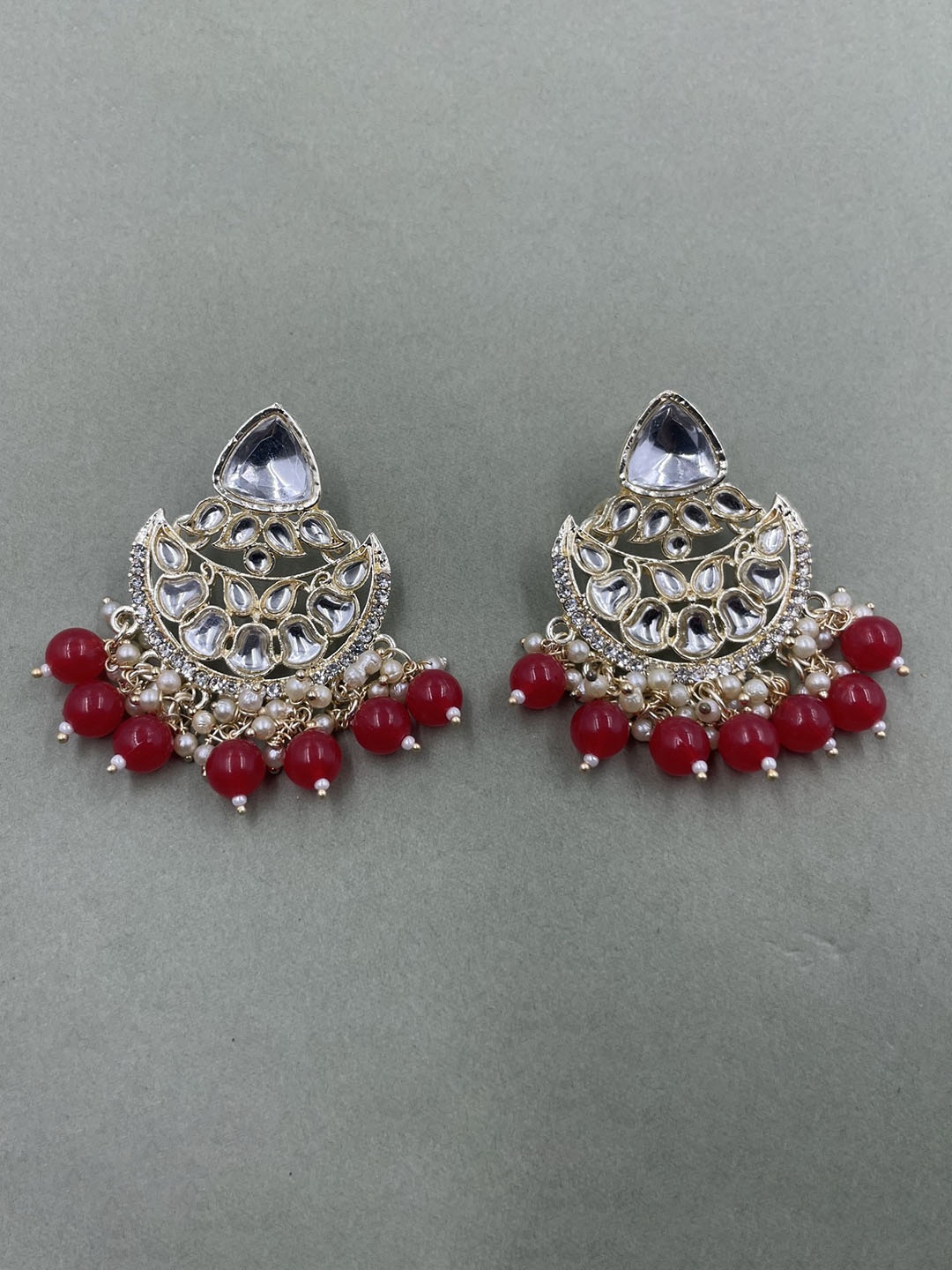

Rhymee Gold-Plated Floral Kundan & Pearls Studded Chandbalis