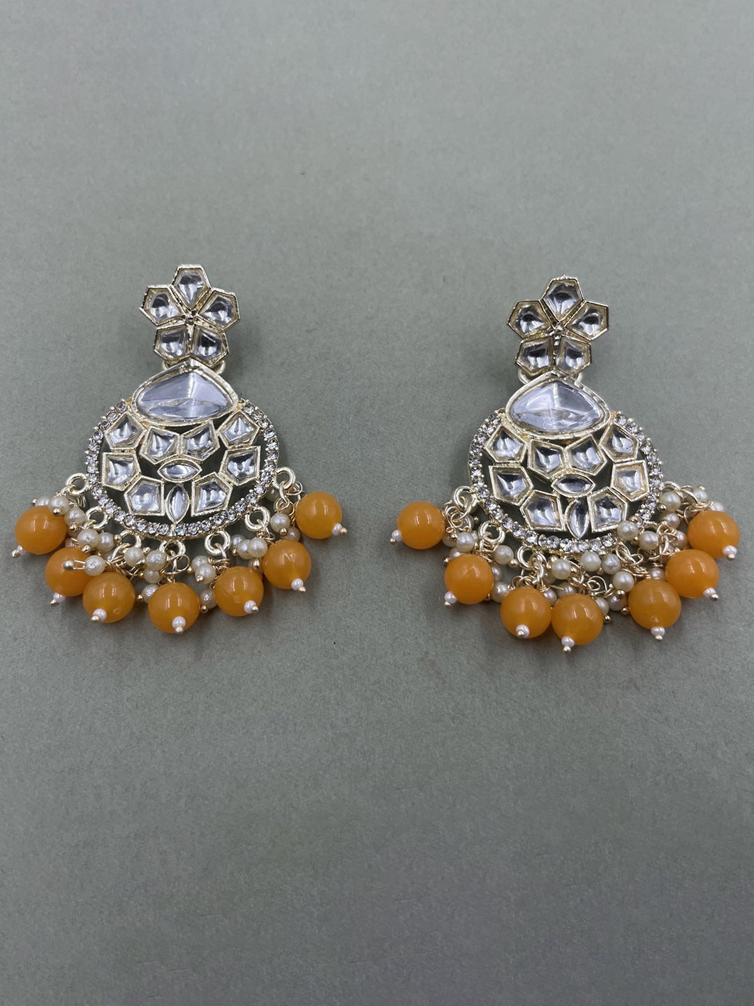 

Rhymee Gold-Plated Kundan-Studded & Beaded Floral Drop Earrings