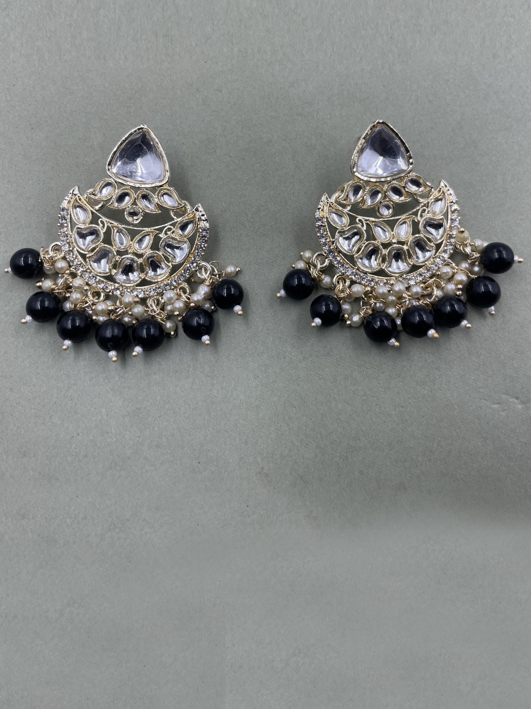 

Rhymee Gold-Plated Floral Kundan & Pearls Studded Chandbalis