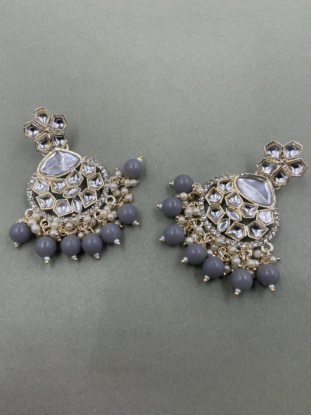 

Rhymee Gold-Plated Kundan-Studded & Beaded Floral Drop Earrings