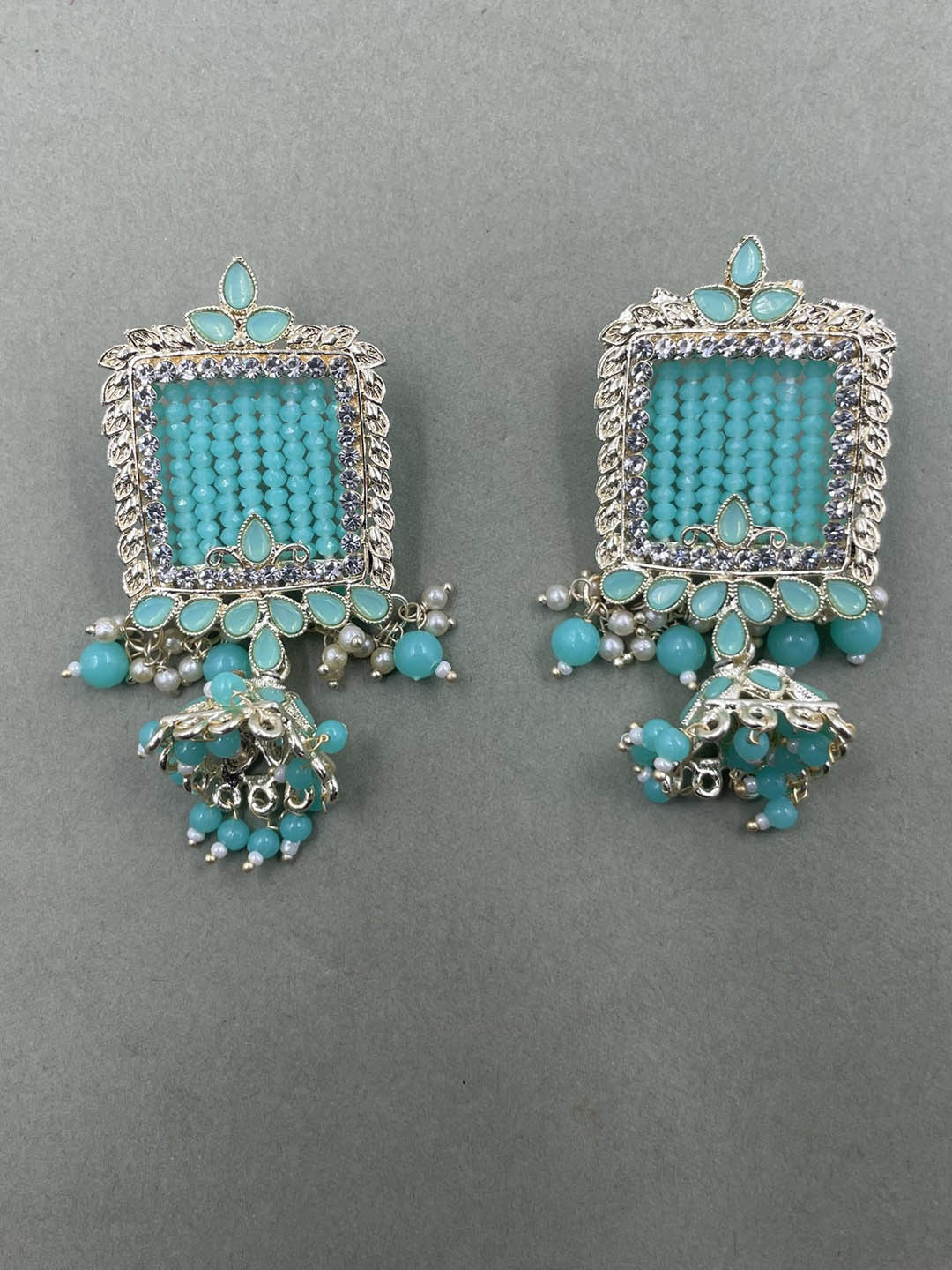 

Rhymee Gold-Plated Geometric Kundan & Pearls Studded Drop Earrings