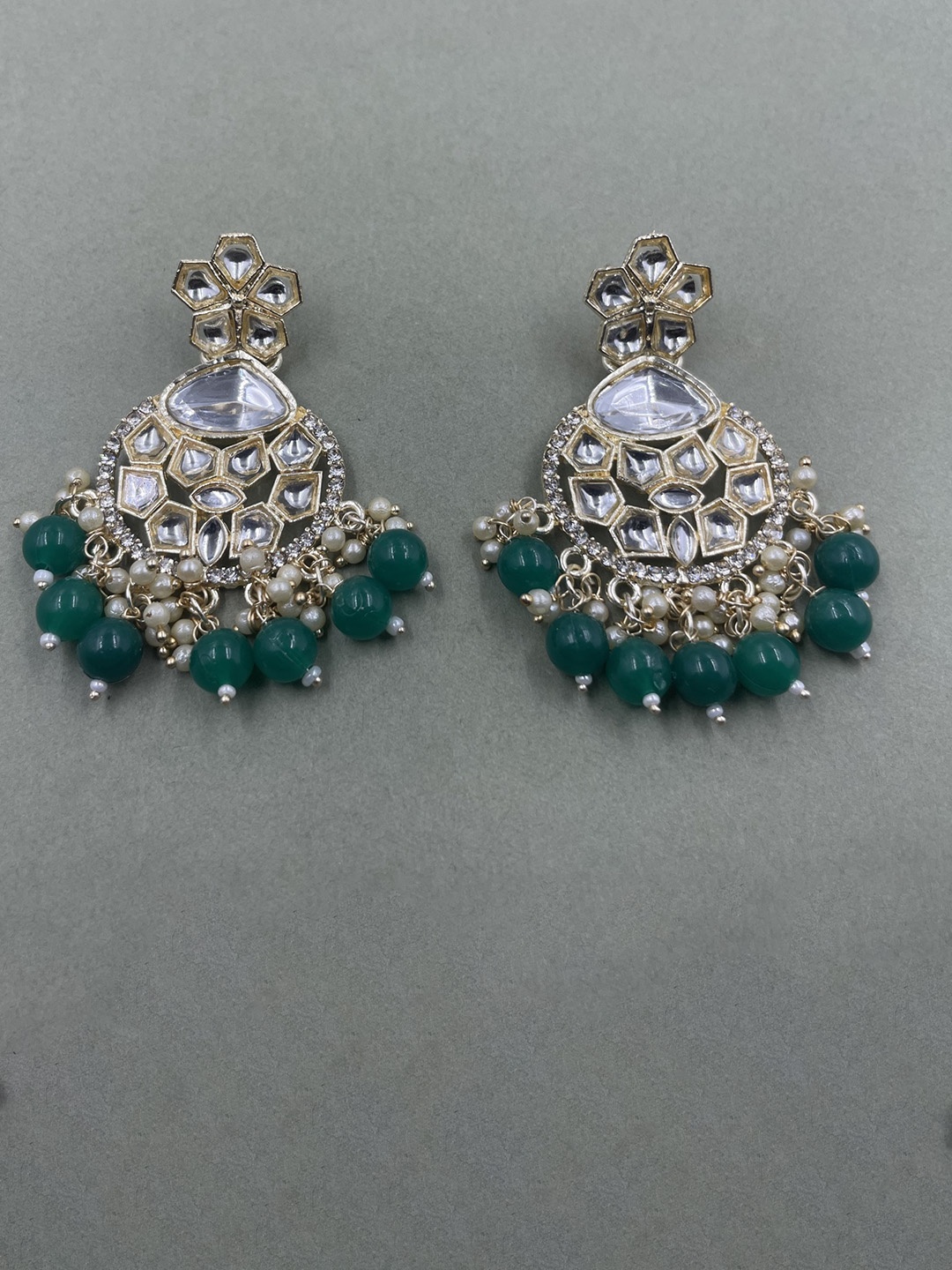 

Rhymee Gold Plated Kundan & Pearl Floral Chandbalis