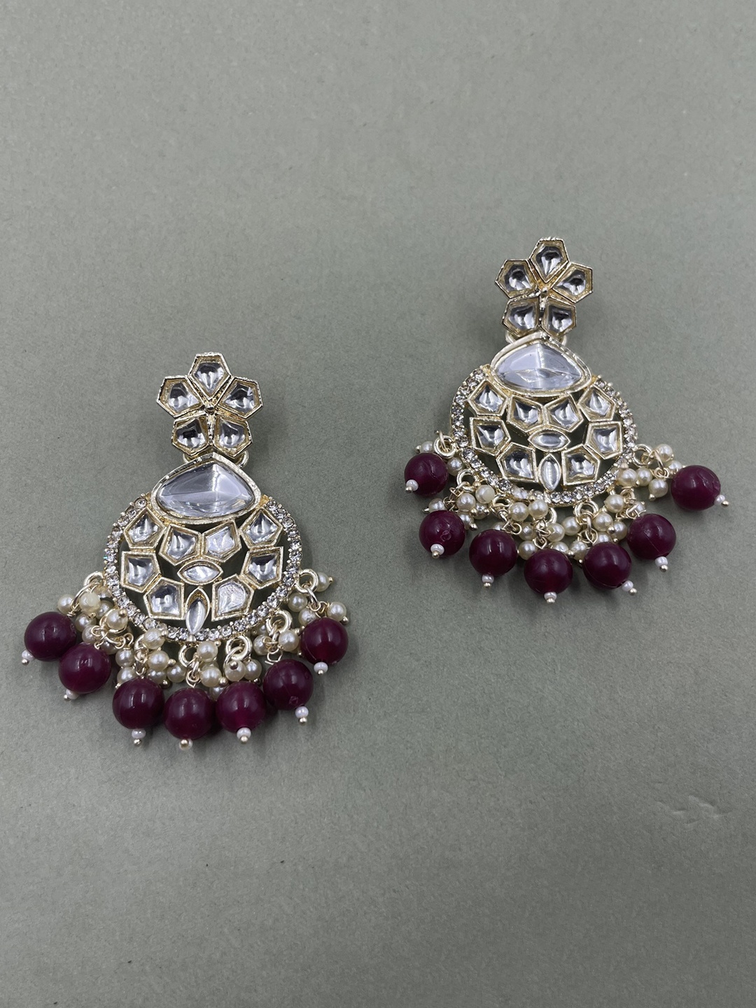

Rhymee Gold-Plated Floral Kundan & Pearls Studded Drop Earrings