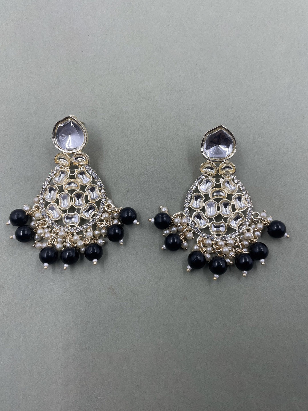 

Rhymee Gold-Plated Kundan-Studded & Beaded Floral Drop Earrings