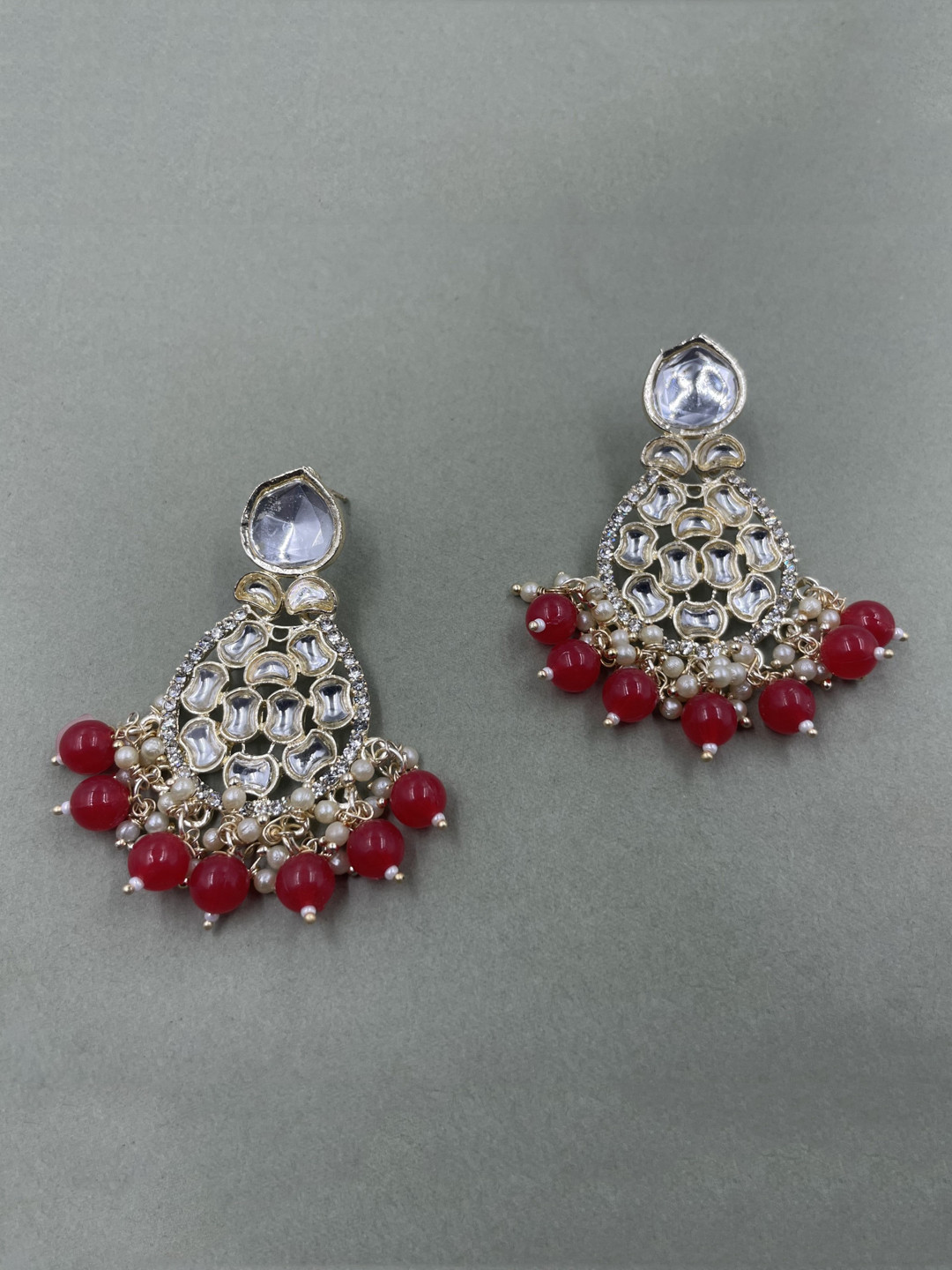 

Rhymee Gold-Plated Kundan-Studded & Beaded Floral Drop Earrings