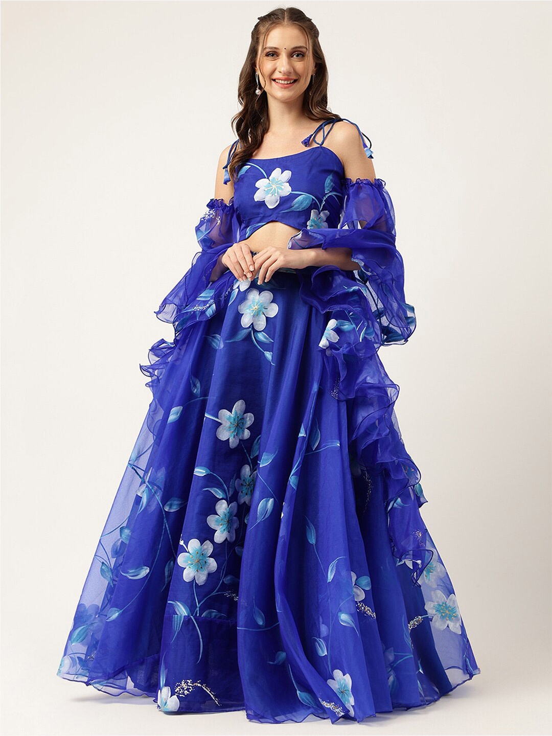 

Divena Floral Printed Lehenga & Blouse With Dupatta, Blue