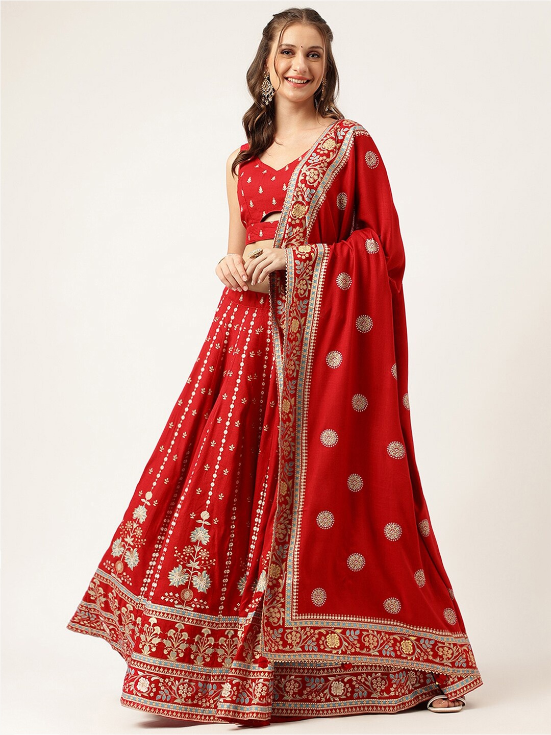 

Divena Ethnic Motifs Printed Lehenga & Blouse With Dupatta, Maroon