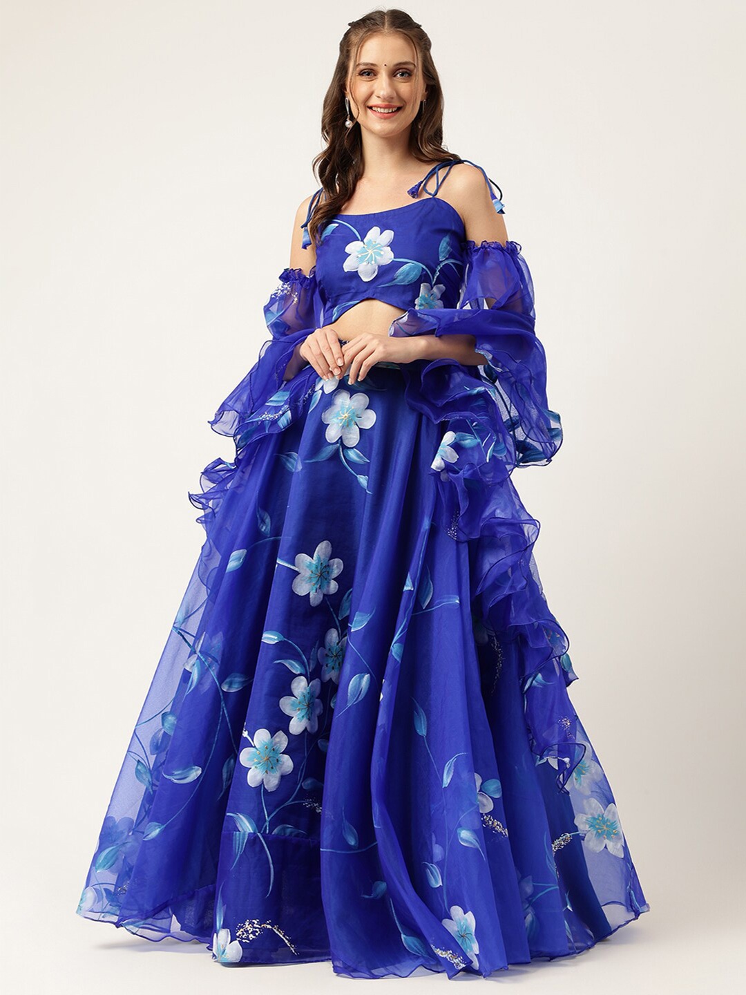 

Divena Floral Printed Lehenga & Blouse With Dupatta, Blue