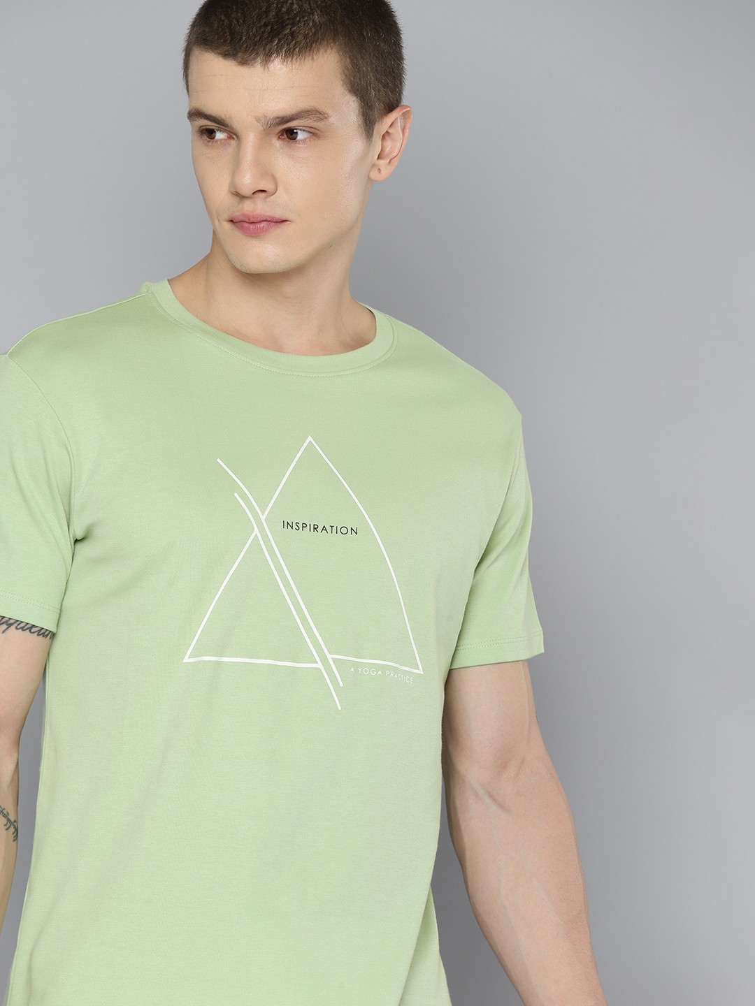 

HRX by Hrithik Roshan Men Geometric Print Pure Cotton Sports T-shirt, Green