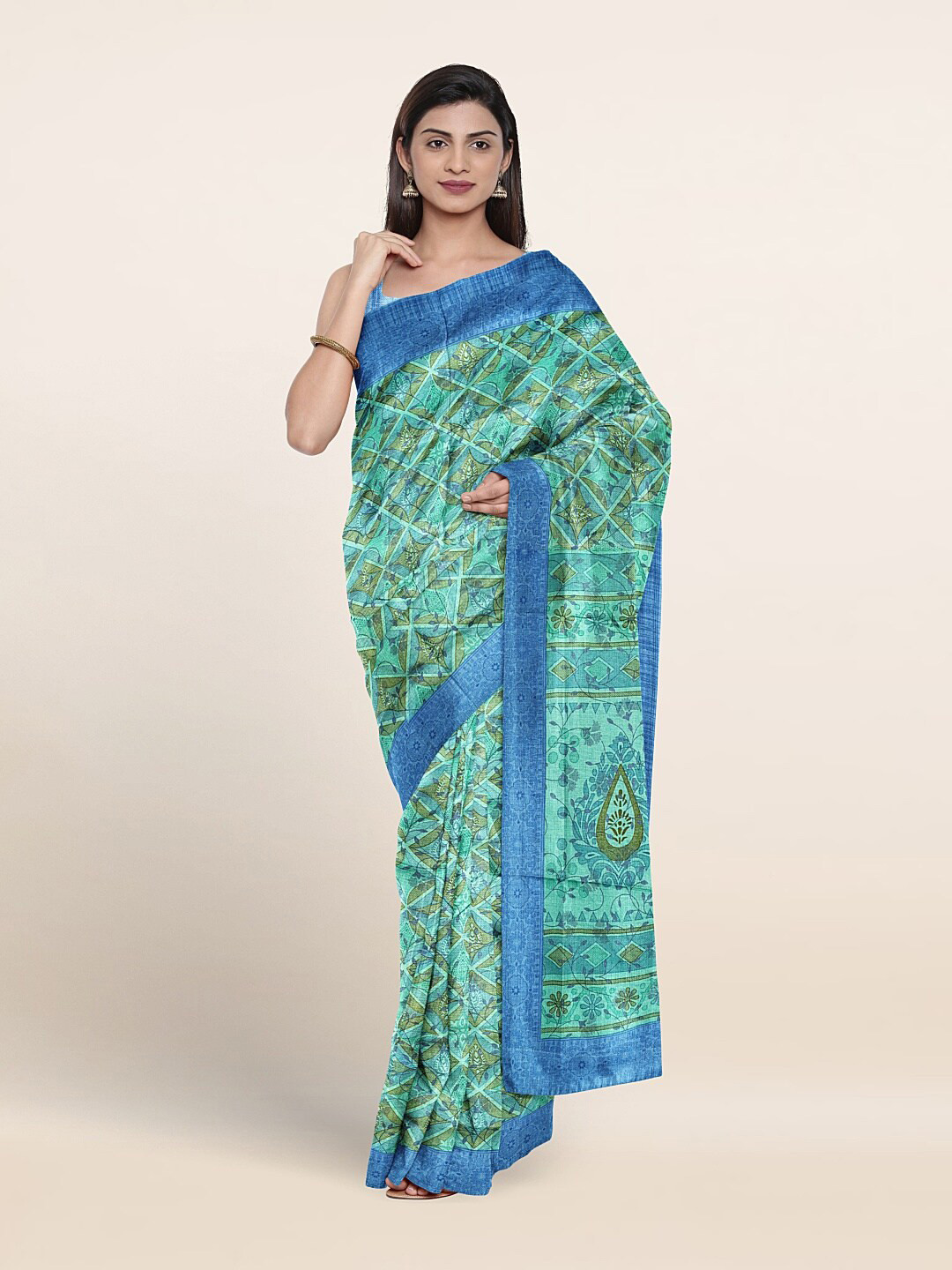 

Pothys Floral Printed Saree With Blouse Piece, Blue