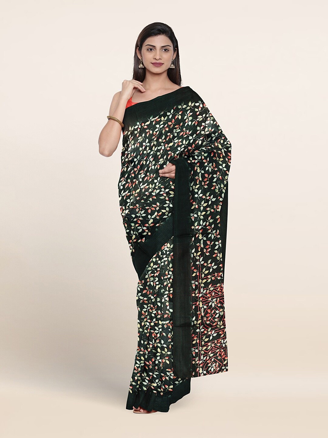 

Pothys Floral Printed Cotton Saree, Green