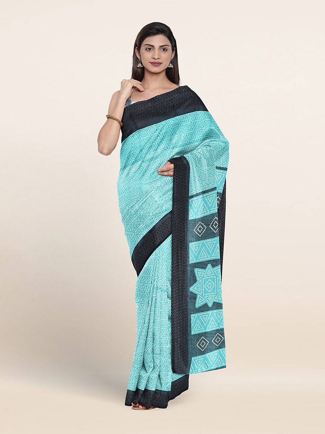 

Pothys Geometric Printed Saree, Green