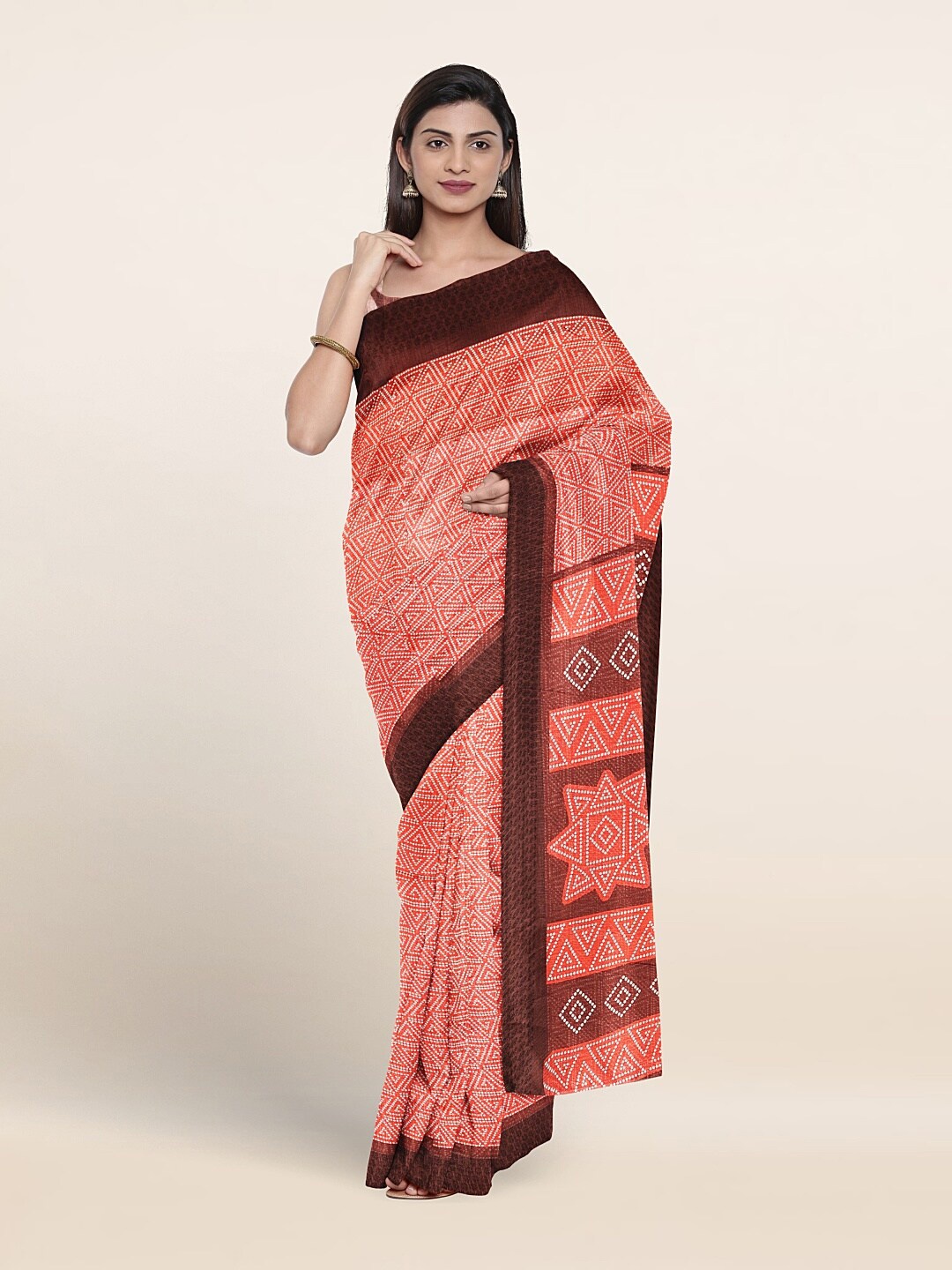 

Pothys Geometric Printed Saree With Blouse Piece, Orange
