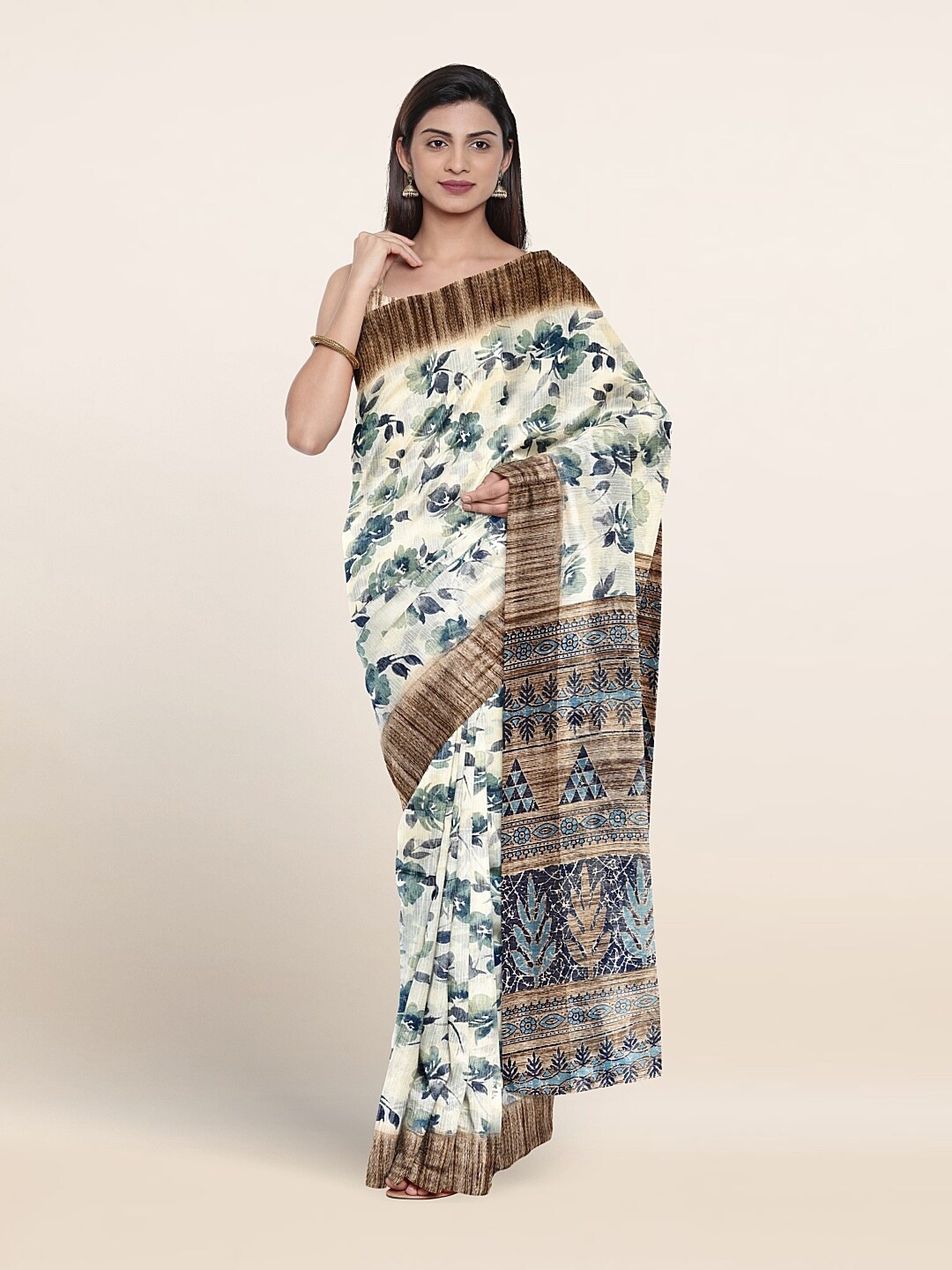 

Pothys Floral Printed Saree, Cream