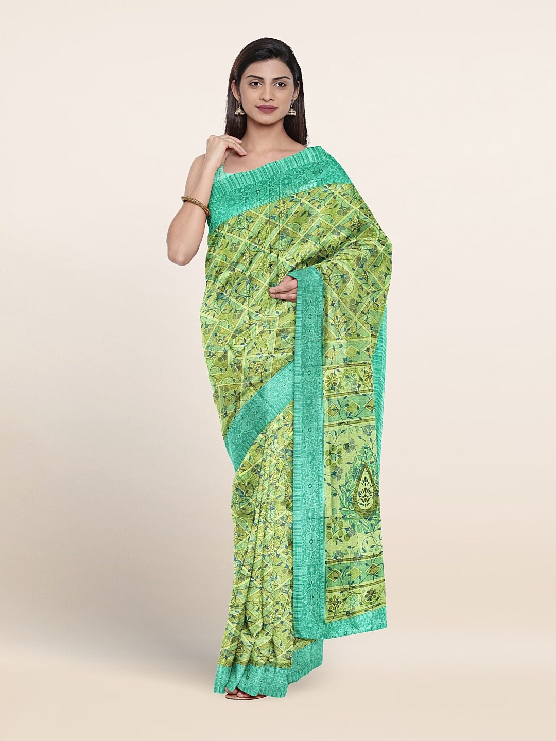 

Pothys Geometric Printed Saree, Green