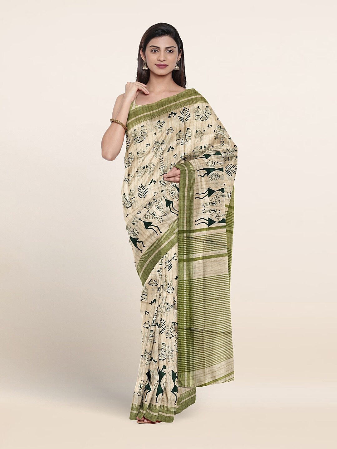 

Pothys Warli Printed Saree With Blouse Piece, Cream