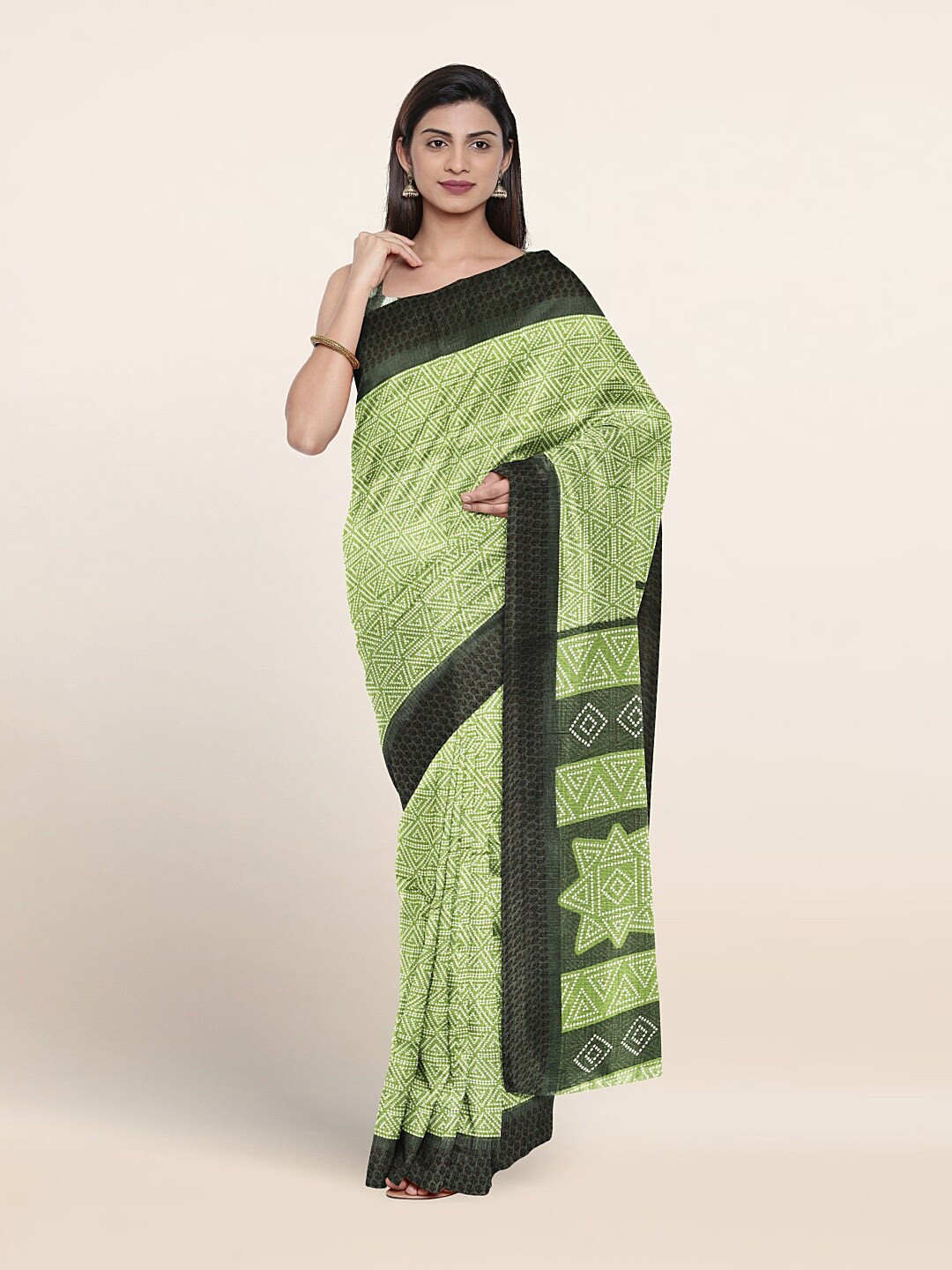 

Pothys Geometric Printed Saree, Green