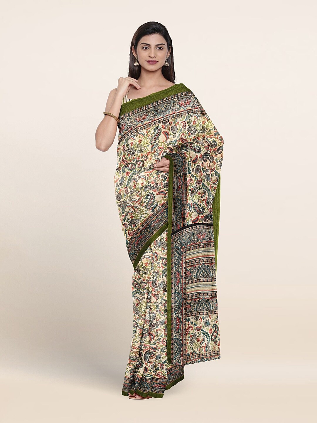 

Pothys Paisley Printed Saree With Blouse Piece, Cream