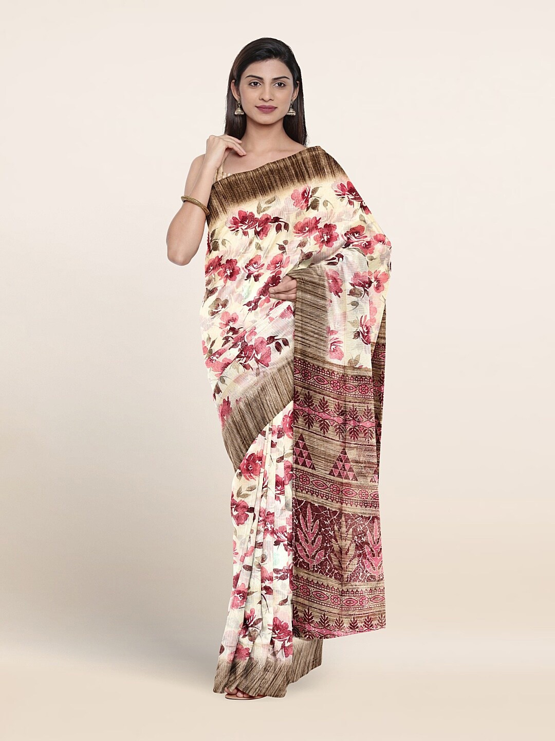 

Pothys Floral Printed Saree With Blouse Piece, Cream