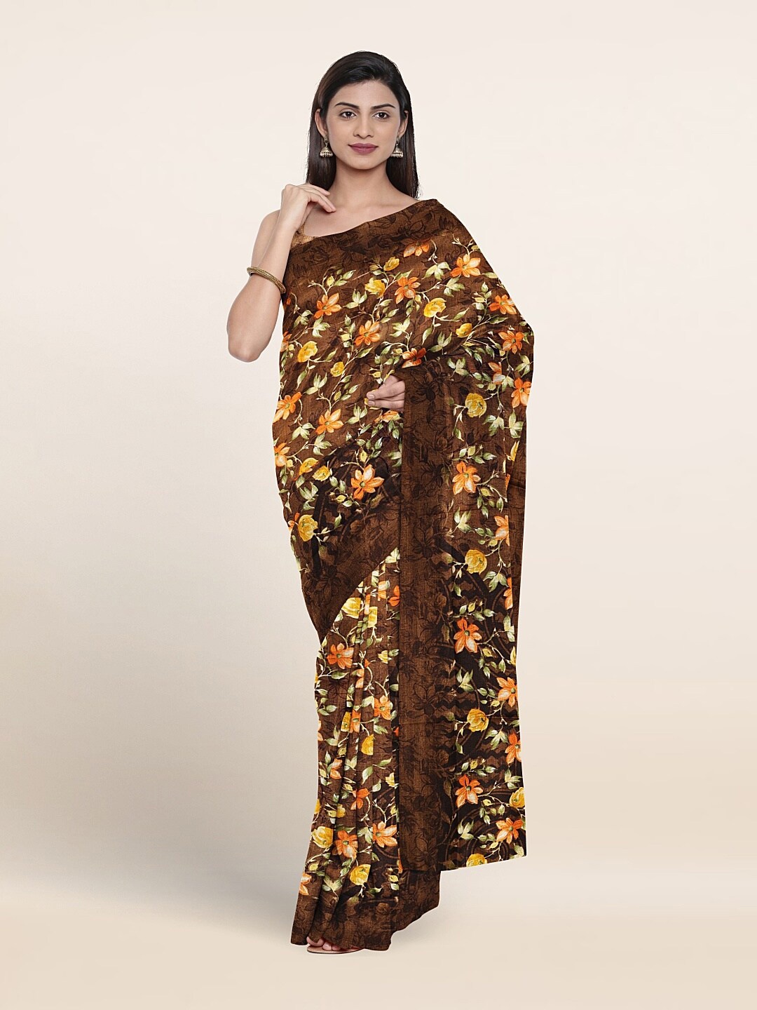 

Pothys Floral Printed Saree, Brown