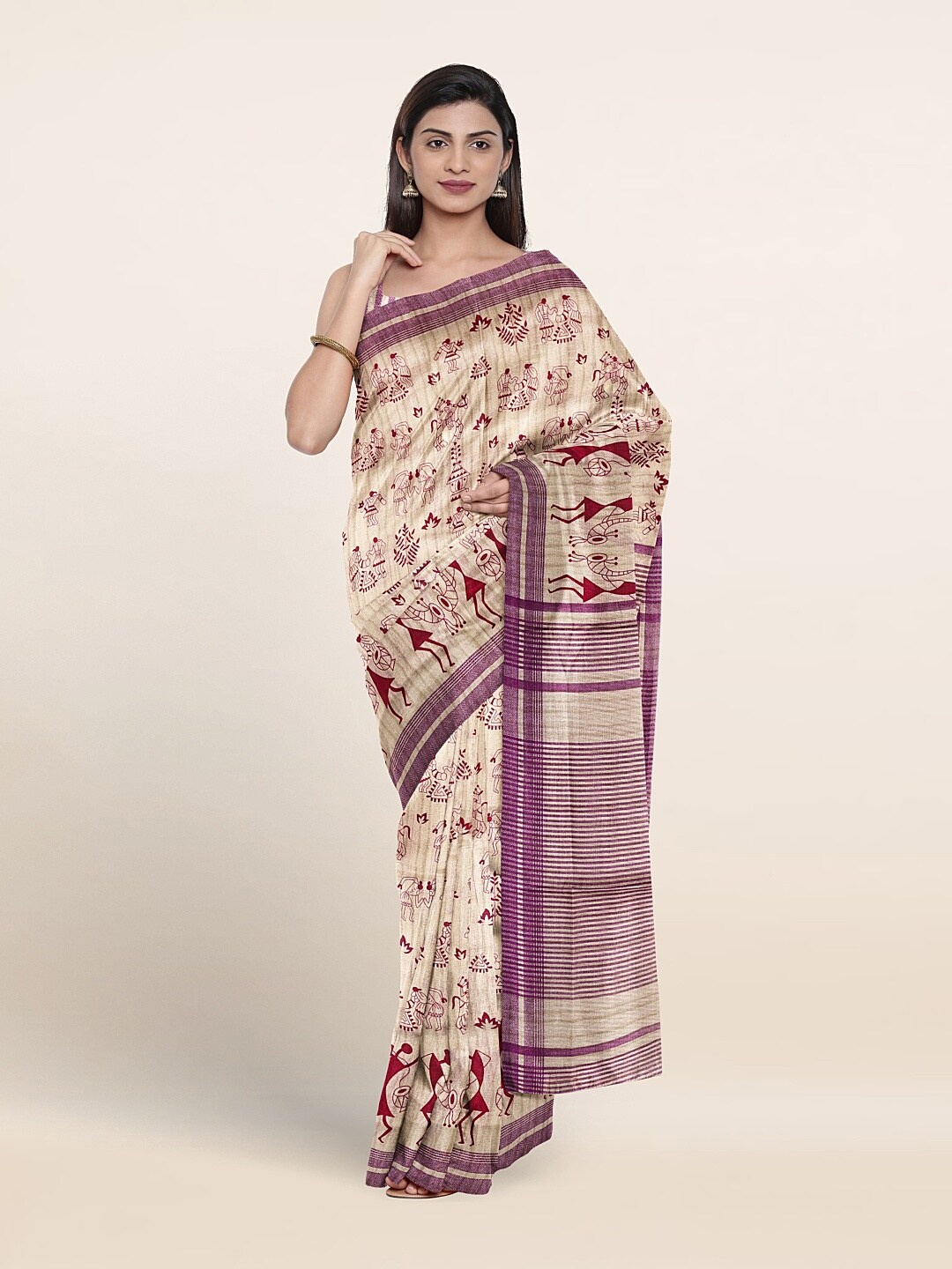 

Pothys Warli Printed Saree, Cream