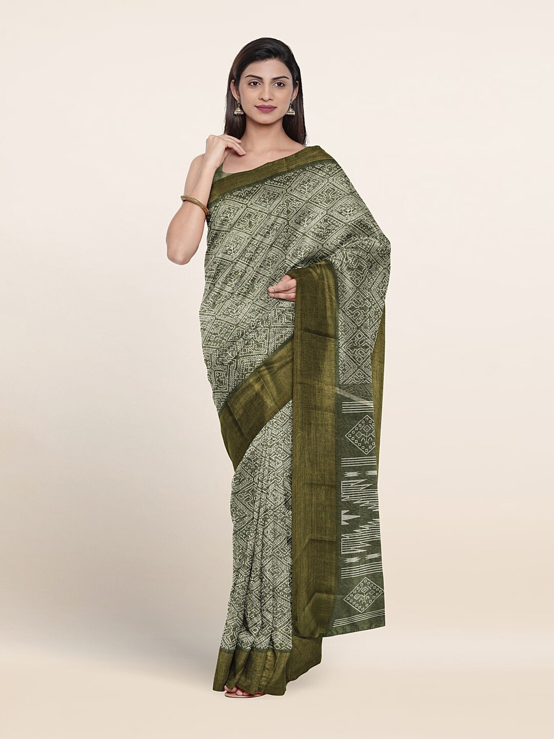 

Pothys Geometric Printed Saree, Green