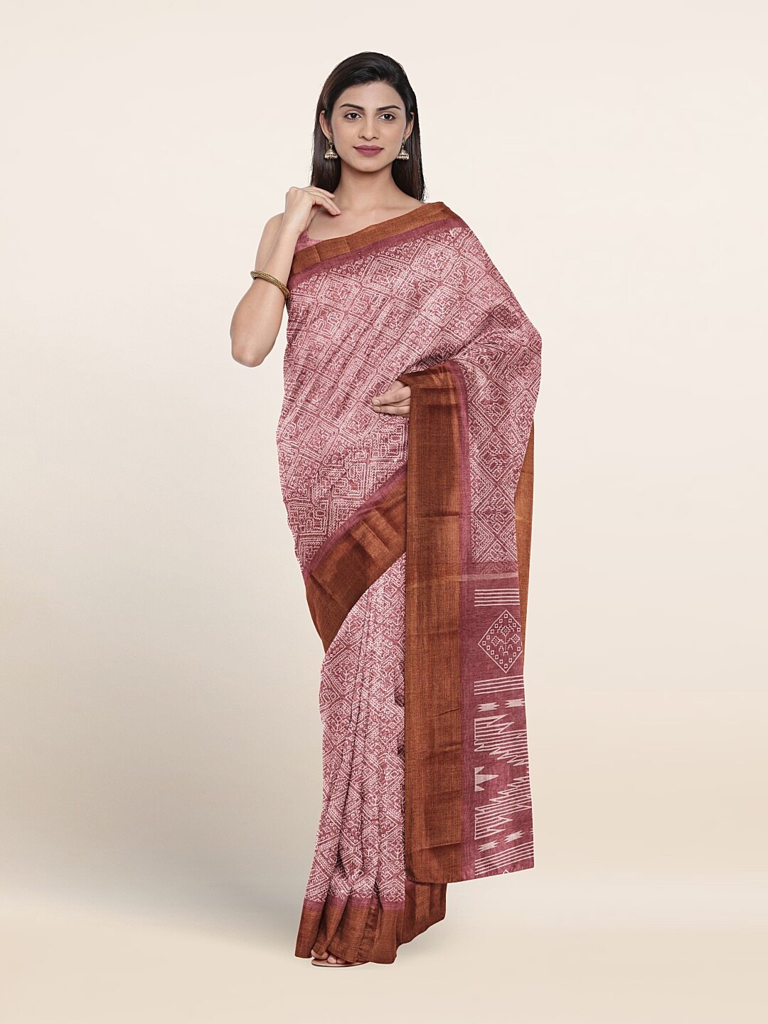 

Pothys Geometric Printed Cotton Blend Saree, Pink