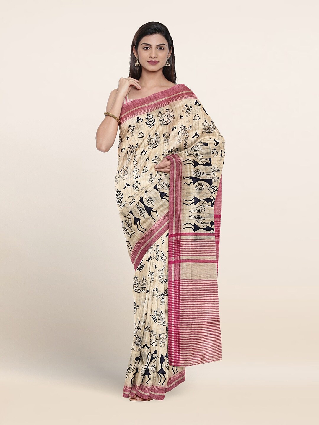 

Pothys Warli Printed Cotton Saree, Cream