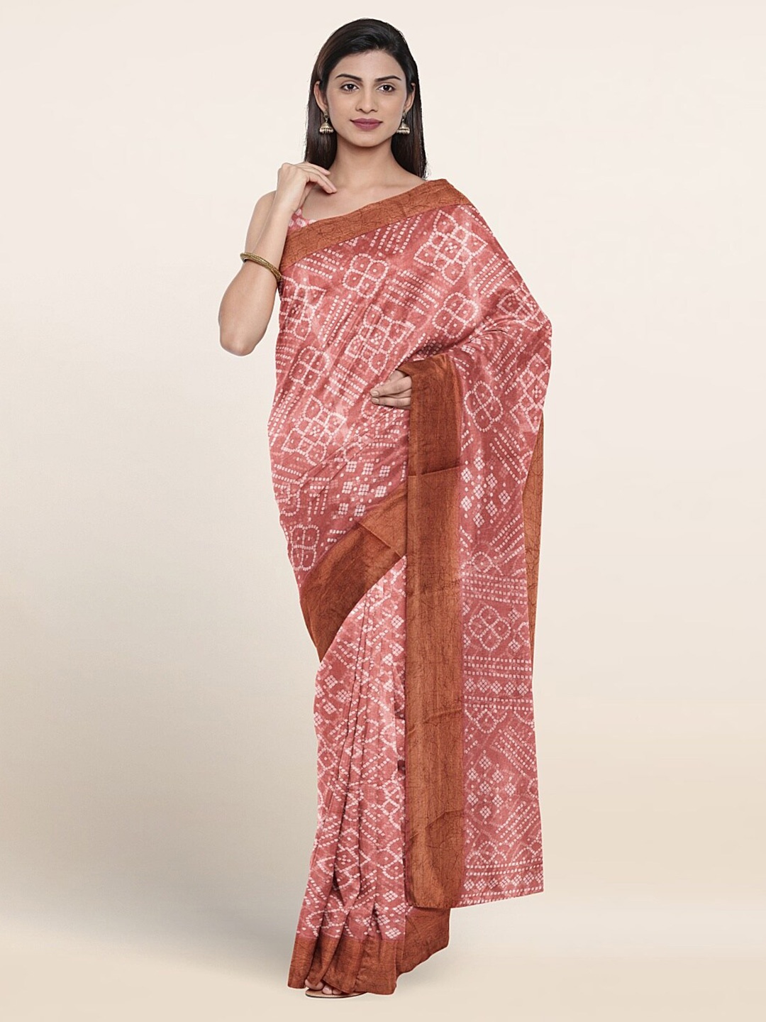 

Pothys Cotton Blend Bandhani Printed Saree, Pink