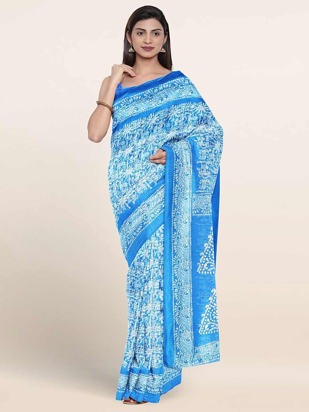 

Pothys Batik Printed Saree With Blouse Piece, Blue