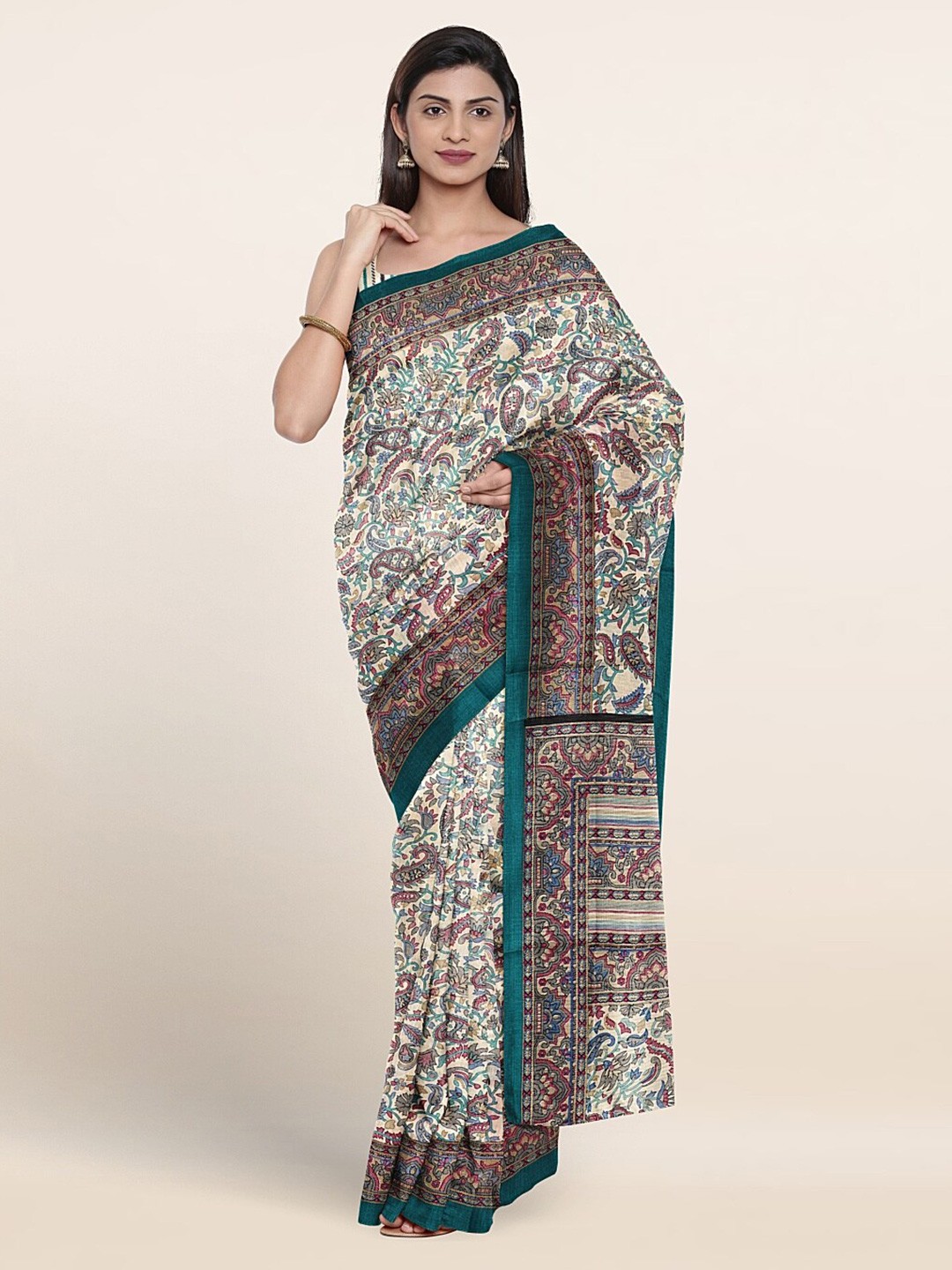 

Pothys Paisley Printed Saree, Cream