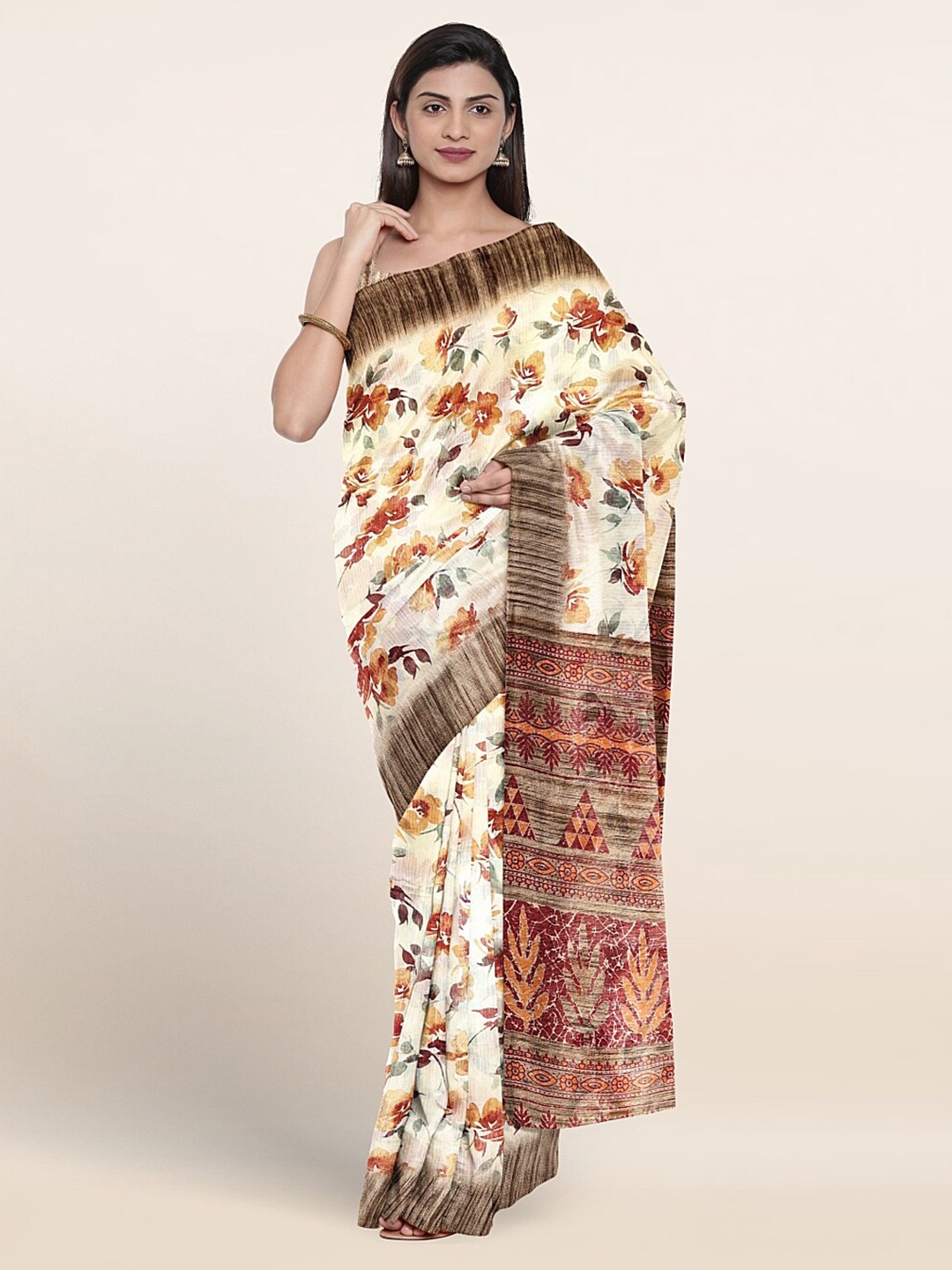

Pothys Floral Printed Saree, Cream