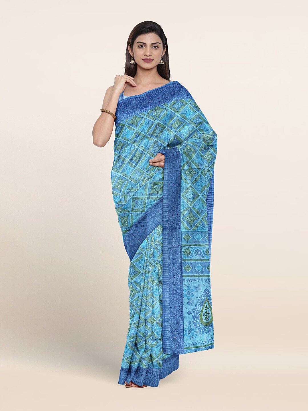 

Pothys Geometric Printed Saree, Blue