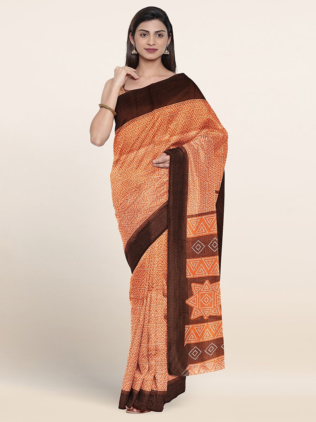 

Pothys Geometric Printed Saree, Orange