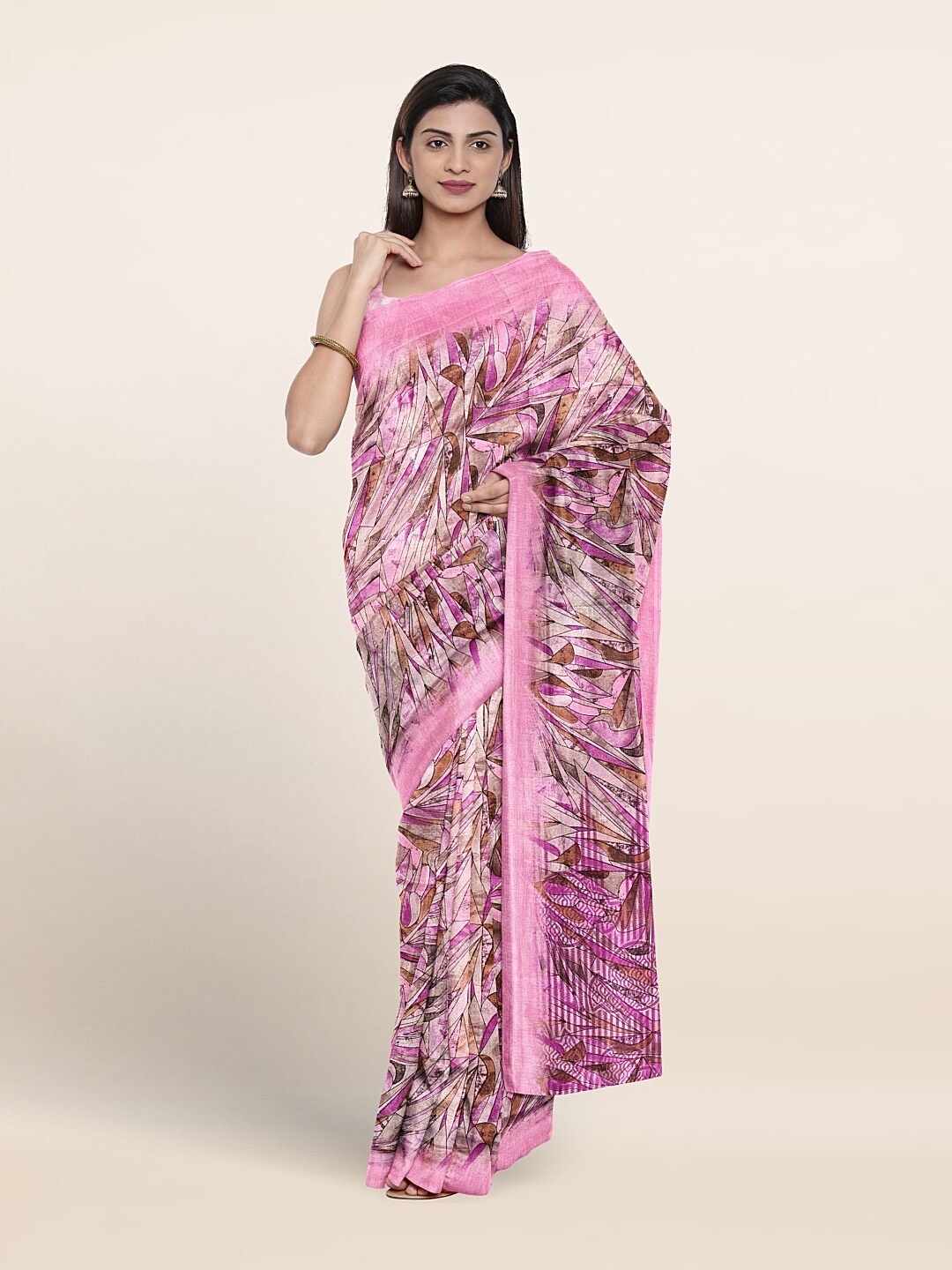 

Pothys Abstract Printed With Printed Border Saree, White