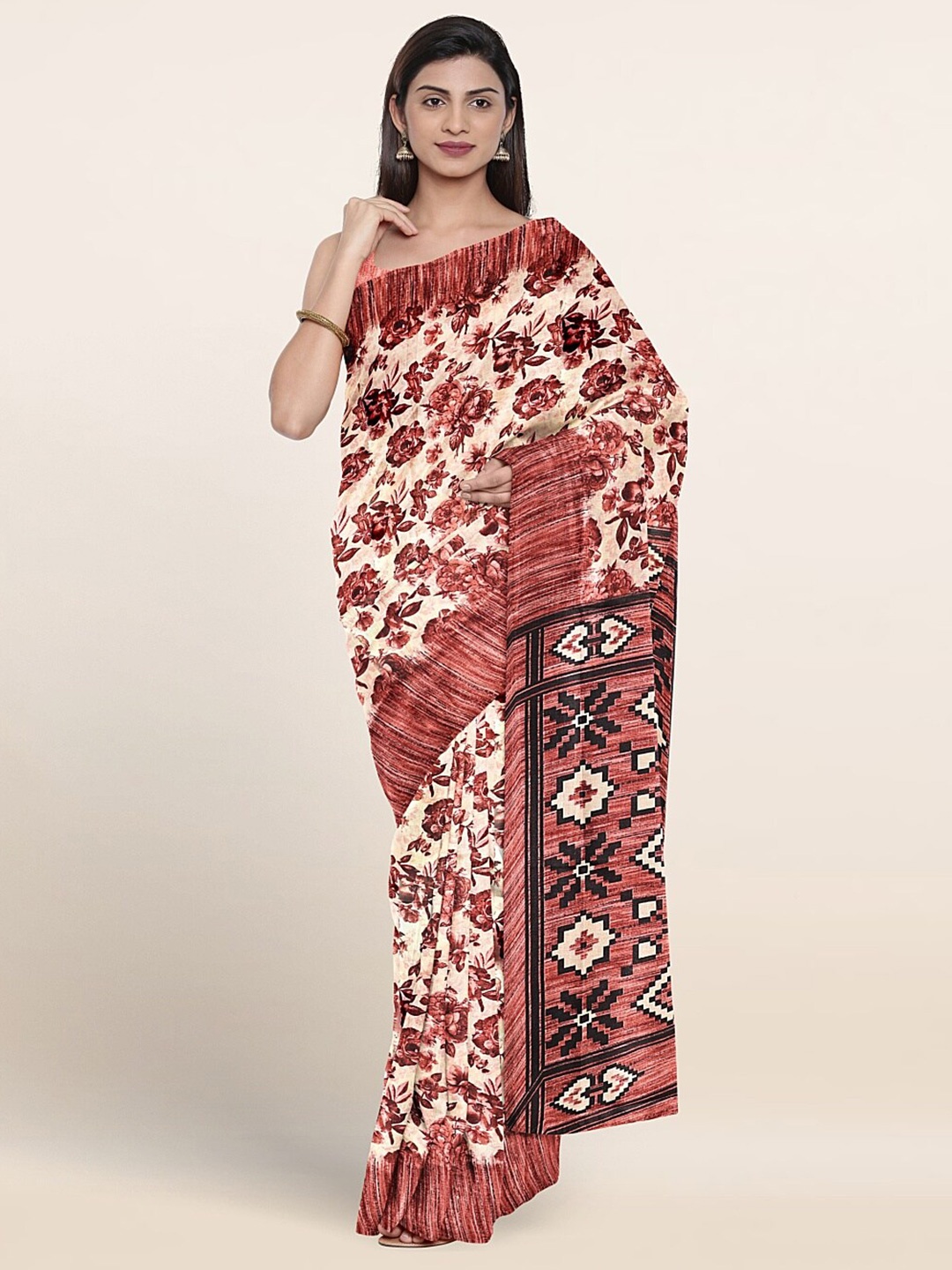 

Pothys Floral Printed Saree, Cream