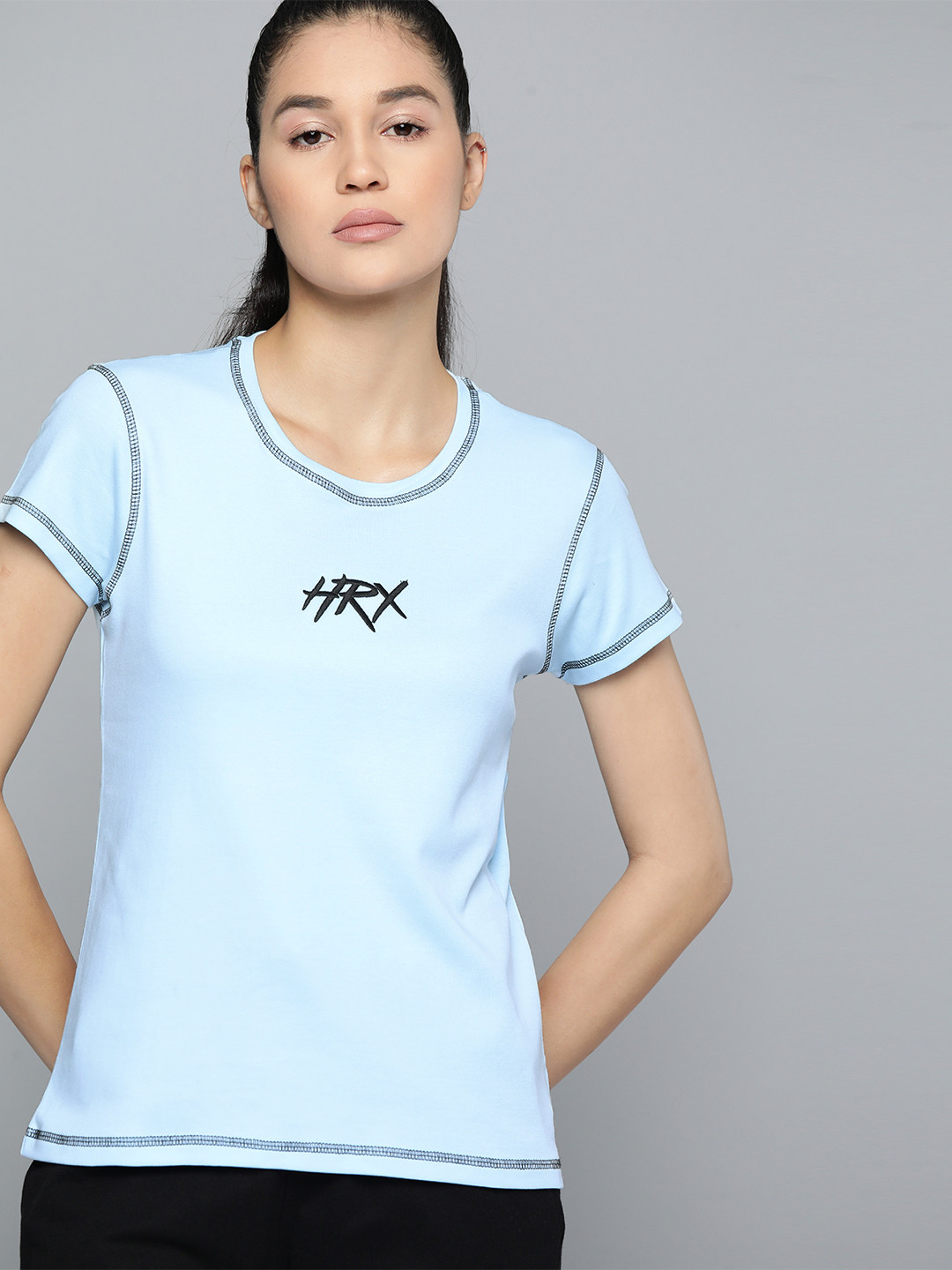 

HRX by Hrithik Roshan Women Brand Logo Print Pure Cotton Sports T-shirt, Blue