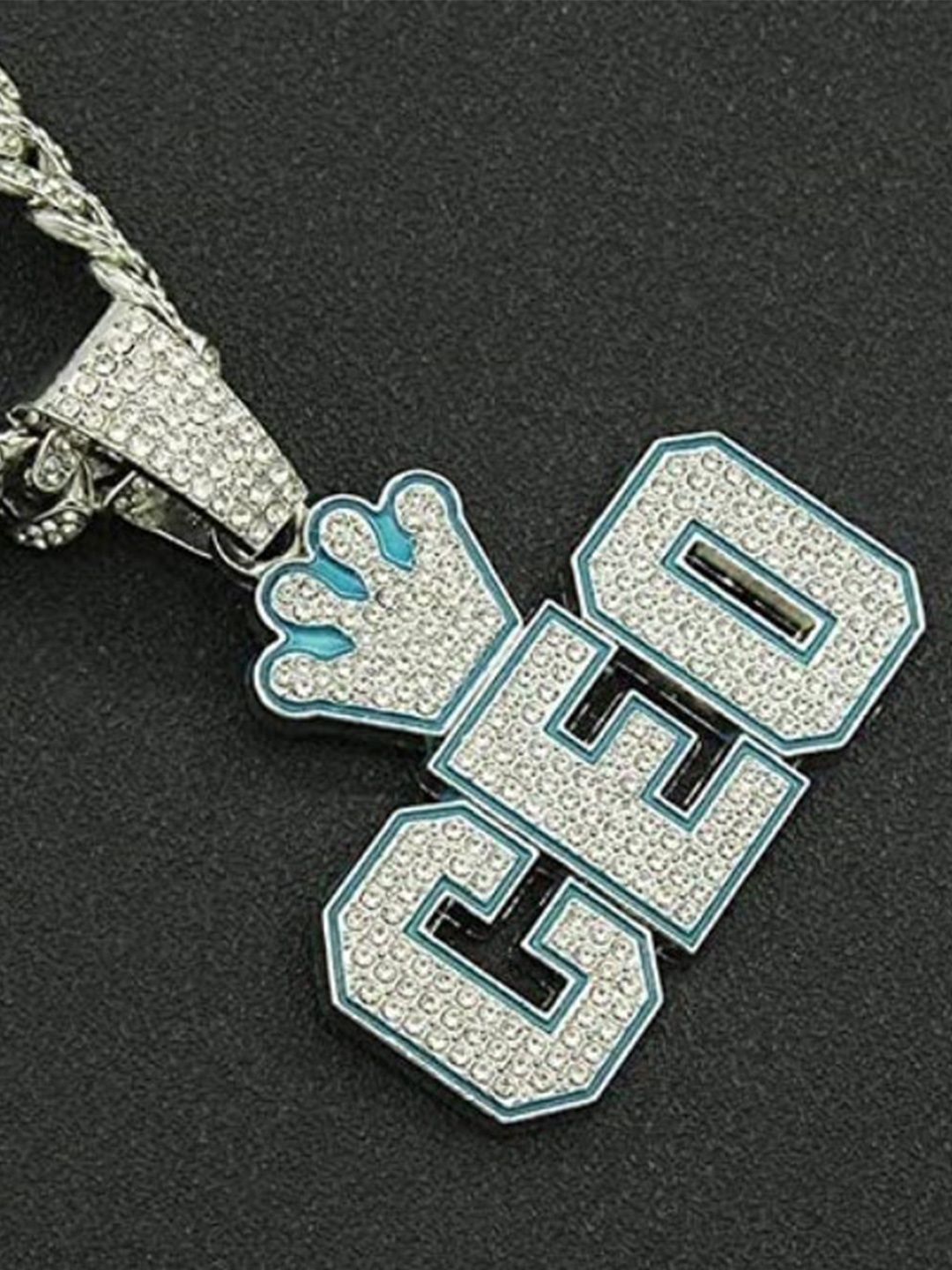 

VIEN Silver-Plated Hip Hop CEO Pendant Cubic Zirconia Necklace