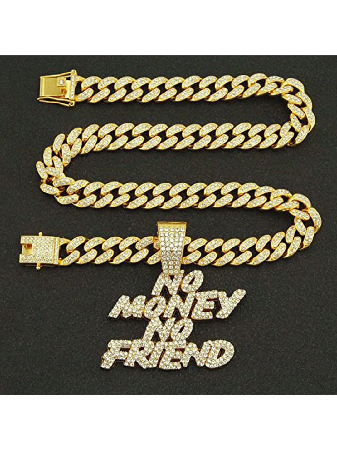 

VIEN Men Gold-Plated Hip Hop Bling Letter Statement Cubic Zirconia Necklace