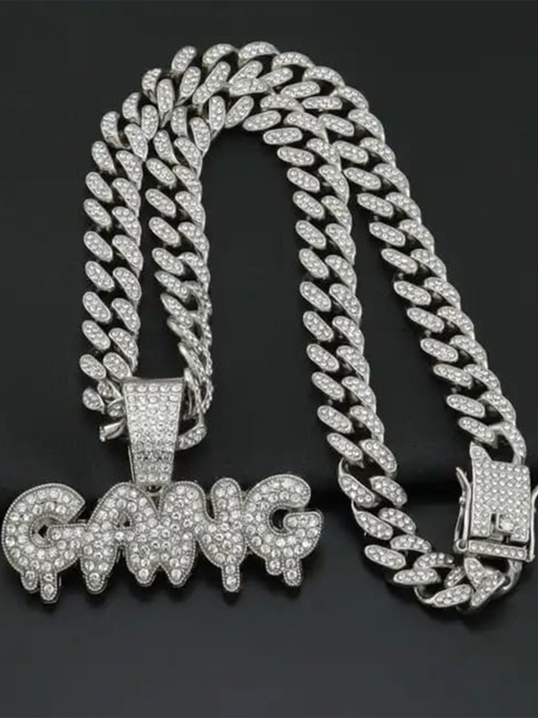 

VIEN Men Silver-Plated Hip Hop Letter FRESH GANG Statement Cubic Zirconia Necklace