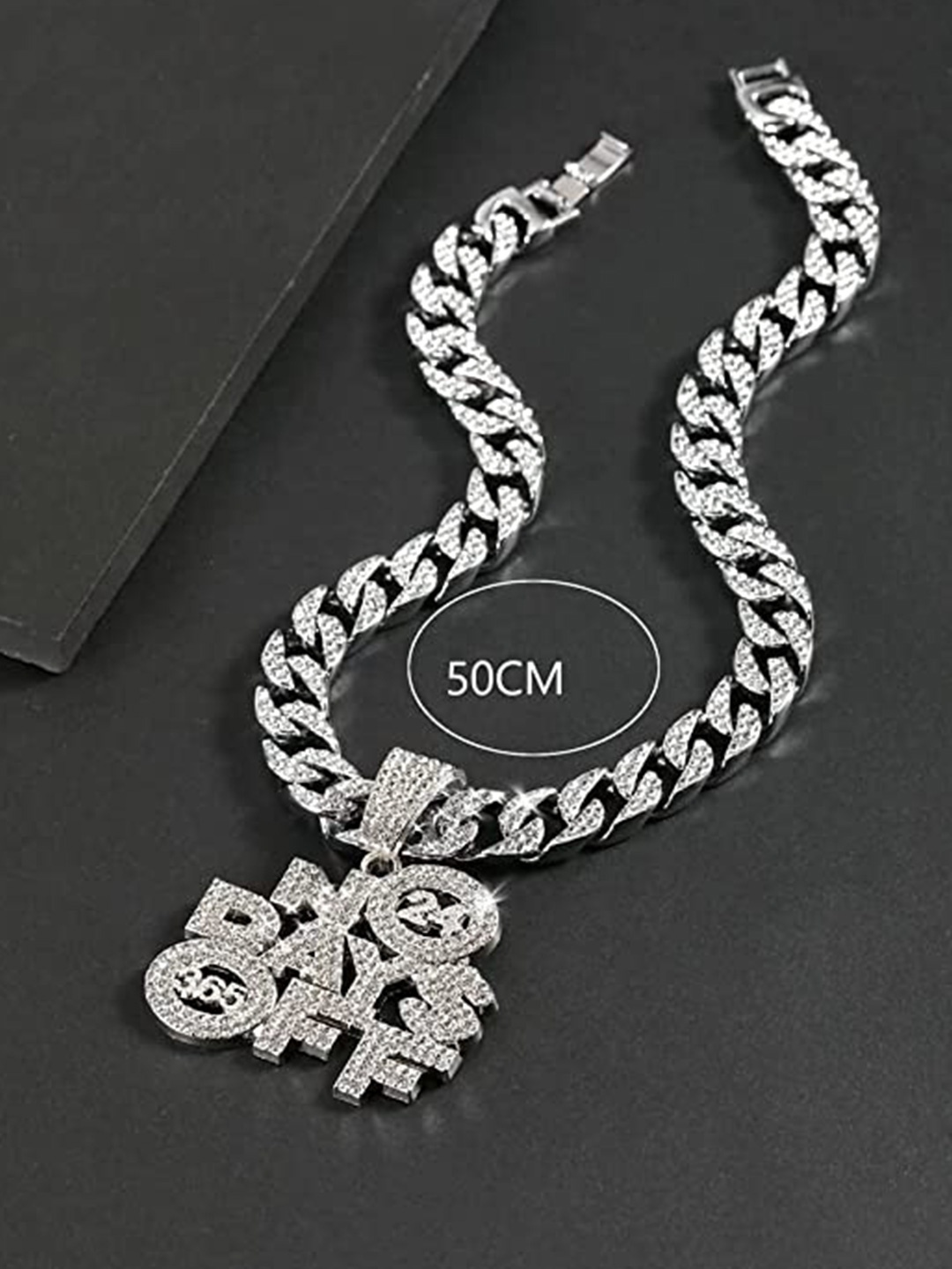 

VIEN Men Silver-Plated Hip Hop No Days off 24/7/365 Pendant Necklace