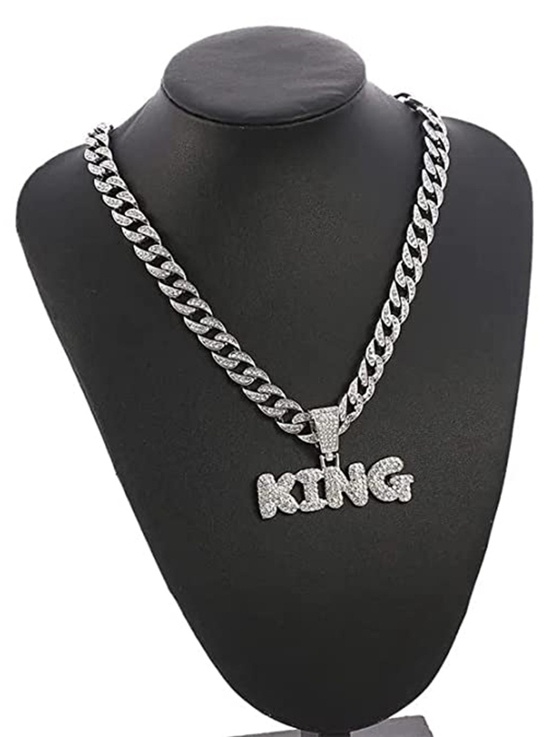 

VIEN Men Silver-Plated Hip Hop Letter KING Statement Cubic Zirconia Necklace