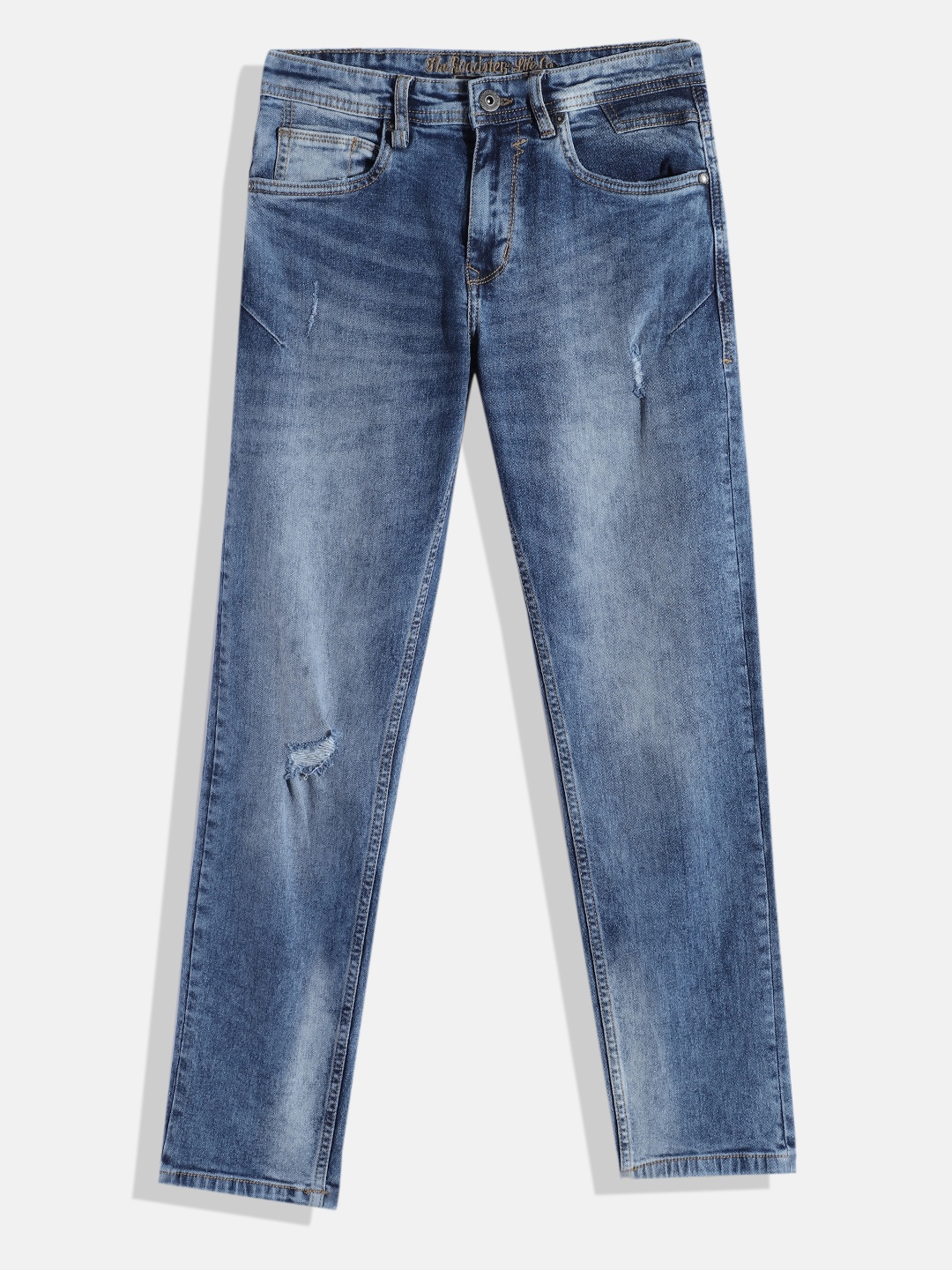 

UTH by Roadster Boys Slim Fit Mildly Distressed Light Fade Jeans, Navy blue