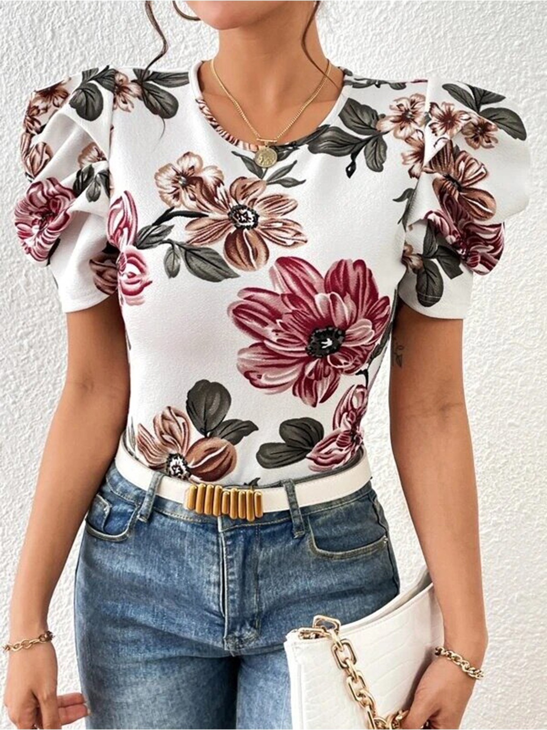 

RAJOVATI Floral Print Cotton Top, White